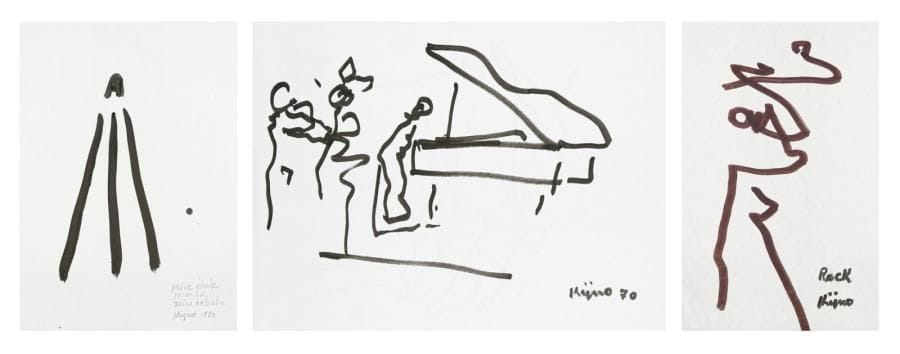 Ladislas KIJNO (né en 1921)
Rock - Piano et danseurs - Petite étude pour la reine de Saba Dessins à l'encre. Tous signés, deux datés 70 et 80 et deux titrés. Formats divers.