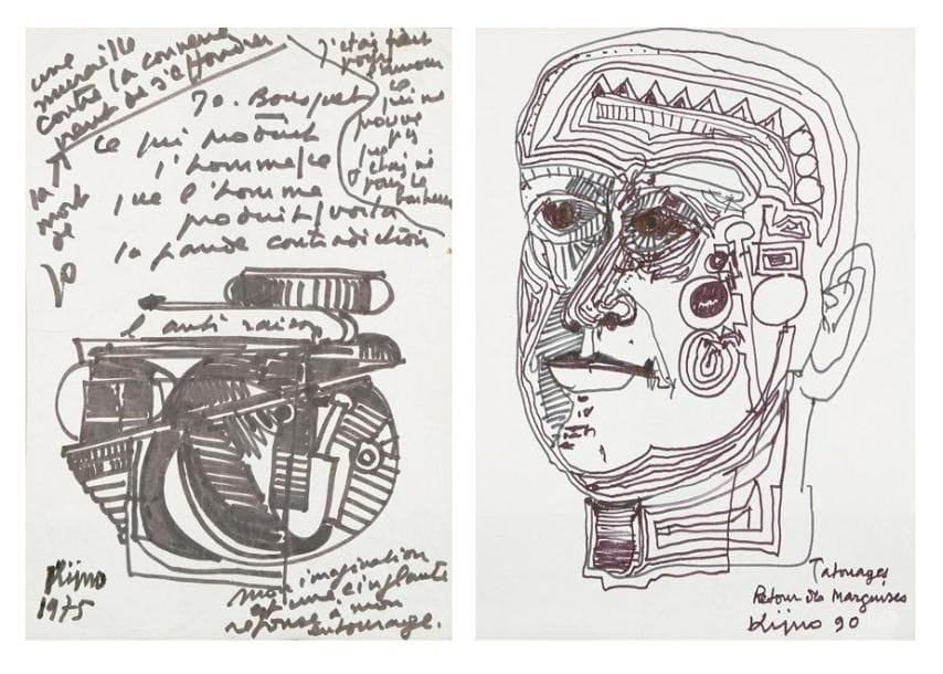 Ladislas KIJNO (né en 1921)
Tatouages, 1990 - Une muraille..., 1975 Dessins à l'encre. Signés, datés et titrés. Formats divers.