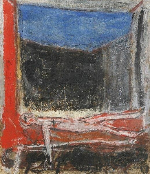 Matthias DÜWEL [allemand] (né en 1957)
What to do, 1990 Détrempe à l'oeuf sur papier. Signée, datée 16.8-90 sur le support et titrée vers le milieu. 24,5 x 21,5 cm Provenance: galerie Bellier, Paris Exposition: Matthias Düwel, galerie Bellier, Paris, 13 mars - 13 avril 1991.