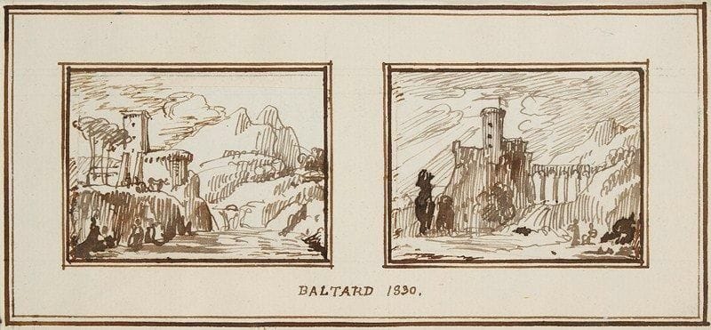 Lot de deux dessins Attribué à Victor BALTARD (1805 - 1874) Vue d'un château fort sur des rochers Vue d'un château fort et d'un aqueduc Plume et encre brune, deux dessins sur la même feuille 5 x 6,5 cm, chaque Signé et daté en bas à droite BALTARD 1830 Ecole française du XIXe siècle Portrait de jeune femme Crayon noir 27,5 x 20,5 cm Porte une signature en bas à gauche Deveria Porte en bas à gauche un cachet de collection