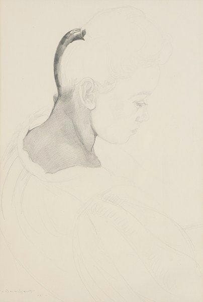 Jean - Louis BOUSSINGAULT (Paris 1883 - 1943)
Portrait de femme de profil Crayon noir 39,5 x 26,5 cm Signé en bas à gauche J. L. Boussingault
