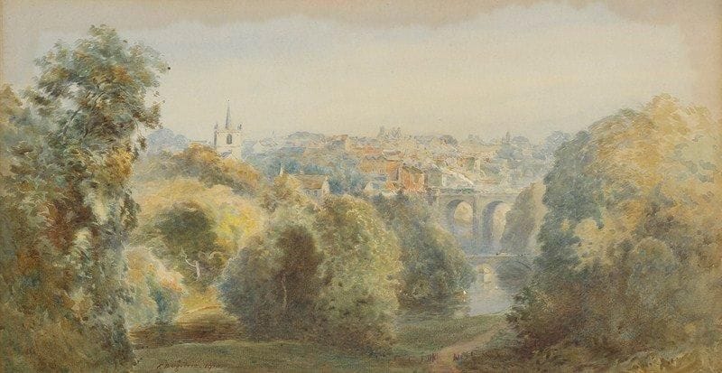 Frederick Dove OLGIVIE (1850 - 1921)
Vue d'un village de la campagne anglaise avec un train passant sur un viaduc Aquarelle 23,5 x 45 cm Signé et daté en bas à gauche F D Olgivie 1910 