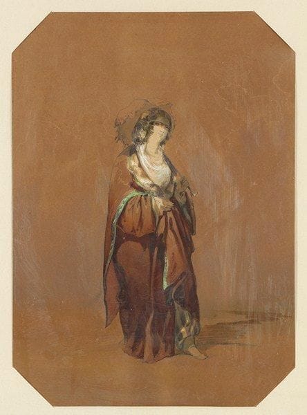 Amedeo PREZIOSI ou PRECIOCI ou PREZIOSI (1816-1882)
Femme à l'ombrelle, 1862 Aquarelle gouachée. Signée et datée 62, vers le bas et vers la droite. 36 x 26 cm