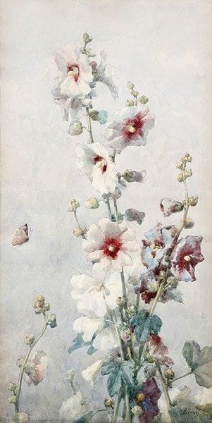 François RIVOIRE (1842-1819)
Roses trémiaires Aquarelle. Signée en bas à droite. 78 x 40 cm