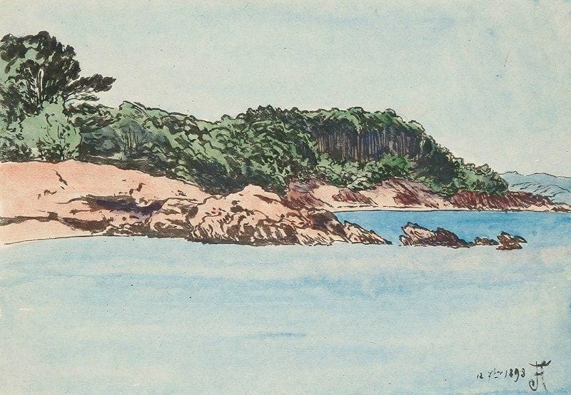 Jean-François AUBURTIN (1866-1930)
Porquerolles, 1898 Aquarelle et encre. Signée du monogramme et datée 12 7bre 1898 en bas à droite. 31,5 x 45,5 cm Provenance: atelier de l'artiste. Restée dans sa descendance.