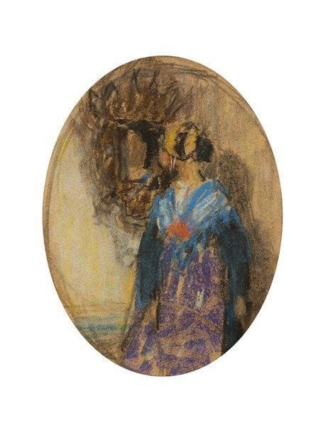 ECOLE MODERNE
Femme à son miroir Pastel à vue ovale 15 x 11,5 cm