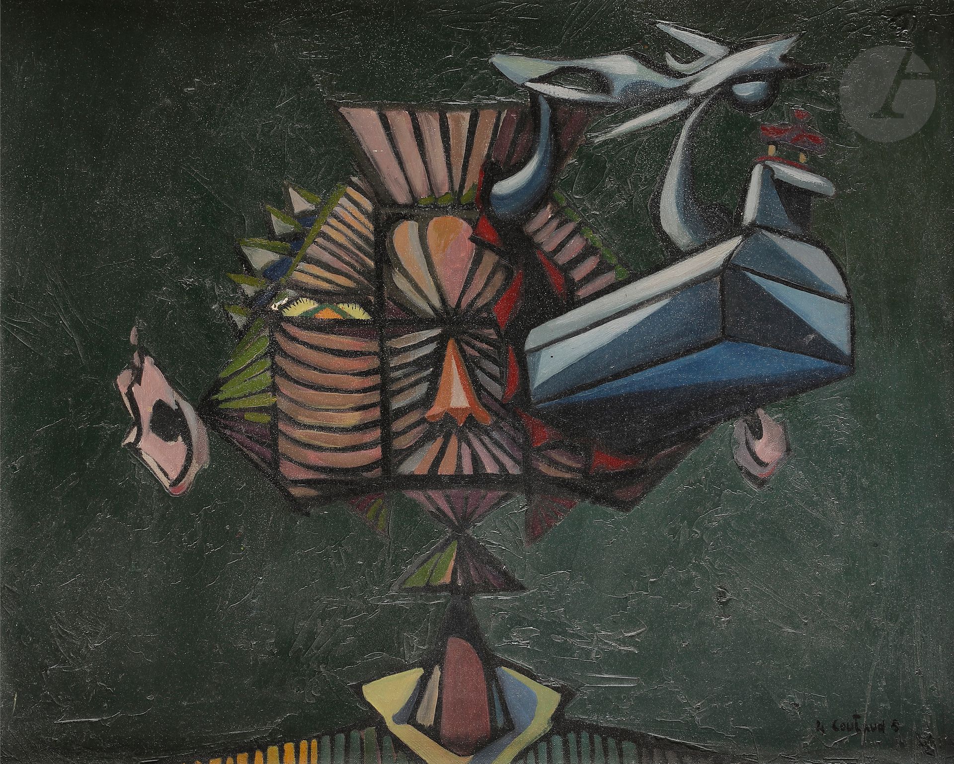 Lucien COUTAUD (1904-1977
)Man and Iron, 1945Oil
on canvas.
Signed and dated lower right.
Titled and dated on the back.
30 x 41 cm




