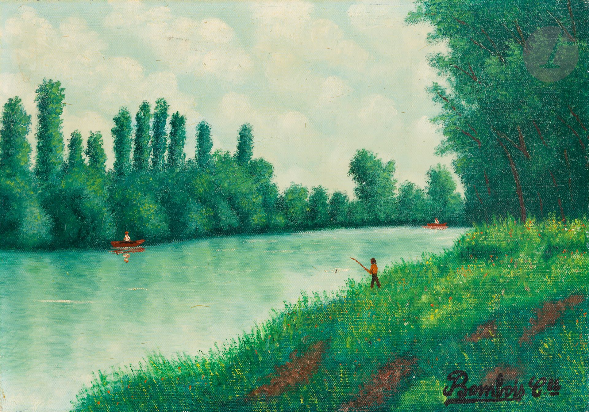 Camille BOMBOIS (1883-1970)
Pêcheurs au bord d’un étang
Huile sur toile.
Signée en bas à droite.
22 x 33 cm

Provenance : 
Atelier Camille Bombois.