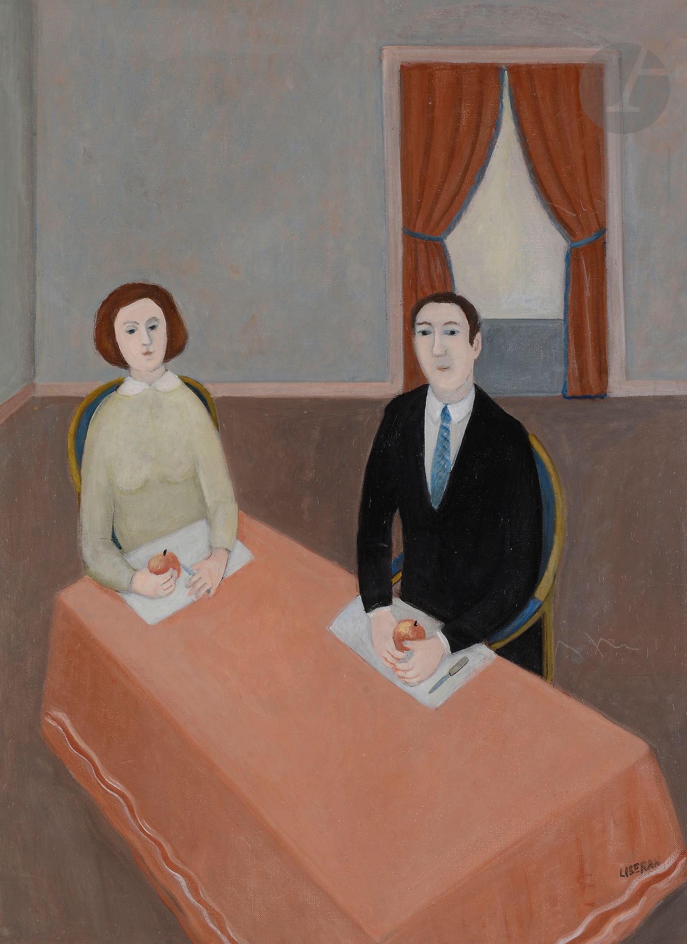 Lise RANCILLAC dite LISERAN (1936-2016)
Adam et Eve, 1999
Huile sur toile.
Signée en bas à droite.
73 x 54 cm

Provenance : 
Galerie Fanny Guillon-Laffaille.