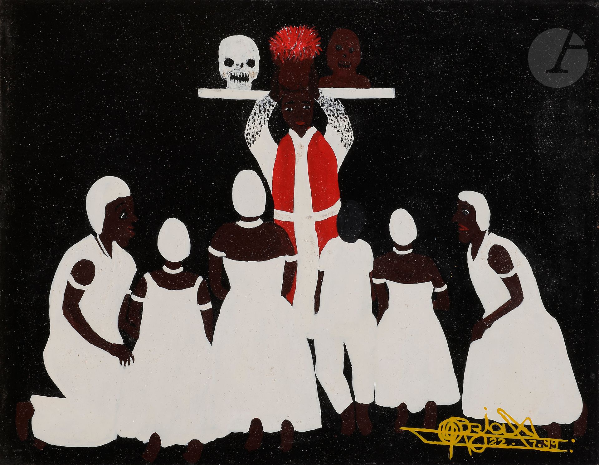 Odoteres Ricardo DE OZIAS [brésilien] (1940-2011)
Oferenda, 1999
Huile sur isorel.
Signée et datée en bas à droite.
19 x 24 cm

Provenance : 
Collection Lucien et Jacqueline Finkelstein.
 
Exposition : 
Museu Internacional de Arte Naïf do Brasil, Rio de Janeiro (étiquette au dos).