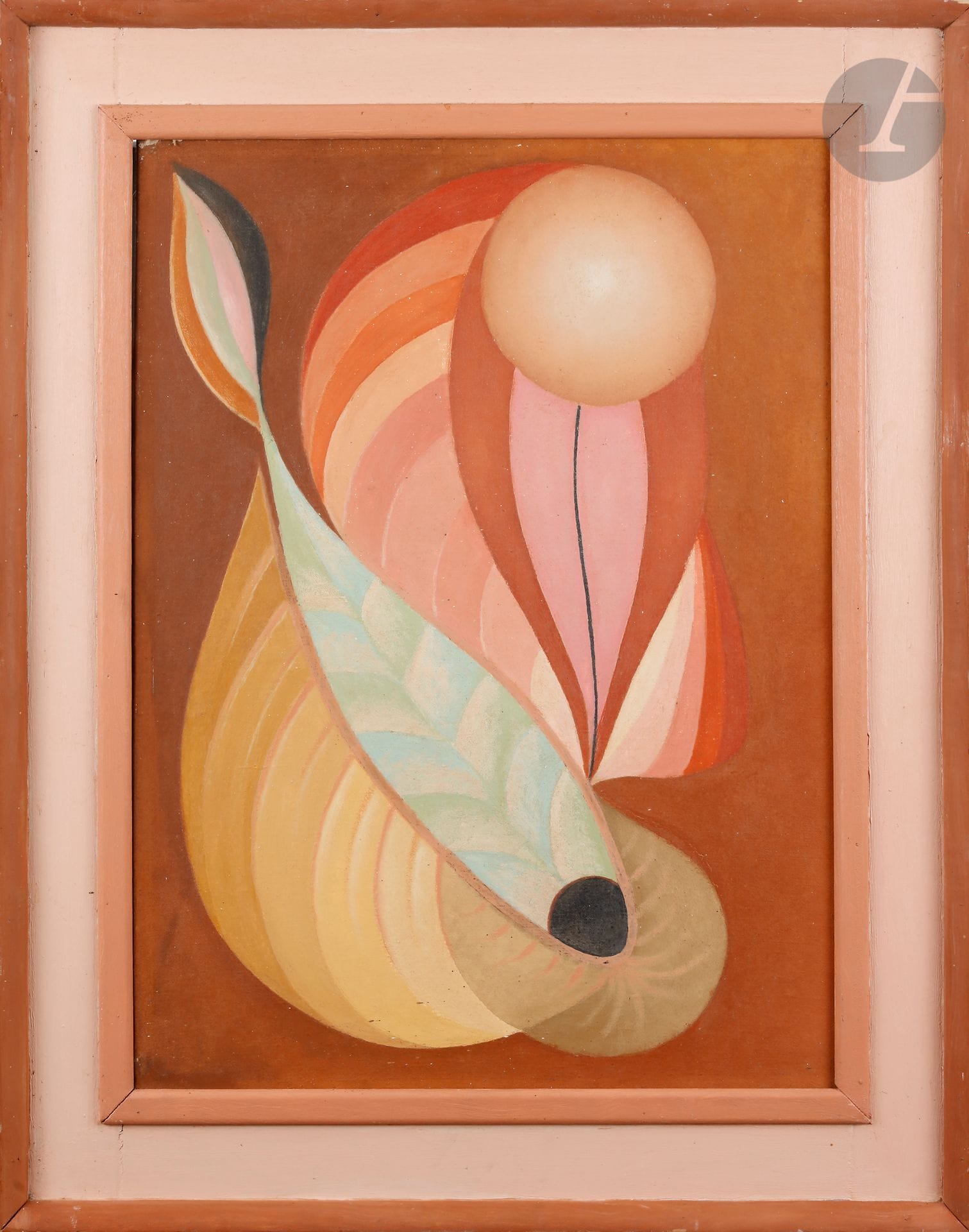 Louis CARMEIL (1920-1999)
Poisson et ballon, vers 1975
Huile sur toile.
Signée au dos.
Cadre peint par l’artiste.
61 x 46 cm