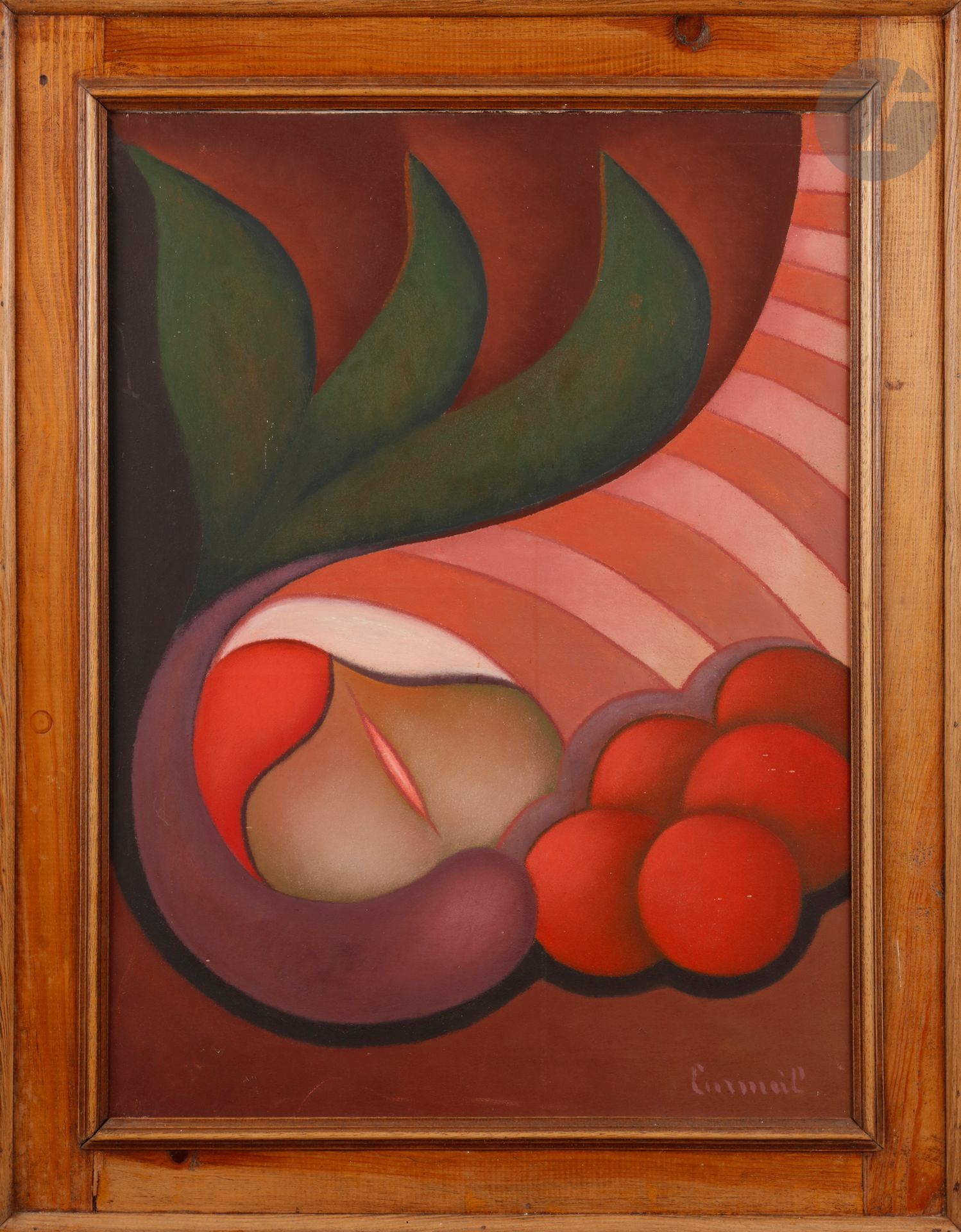 Louis CARMEIL (1920-1999)
Fruits et palmes, 1974
Huile sur toile.
Signée en bas à droite.
Signée et datée au dos.
61 x 46 cm
