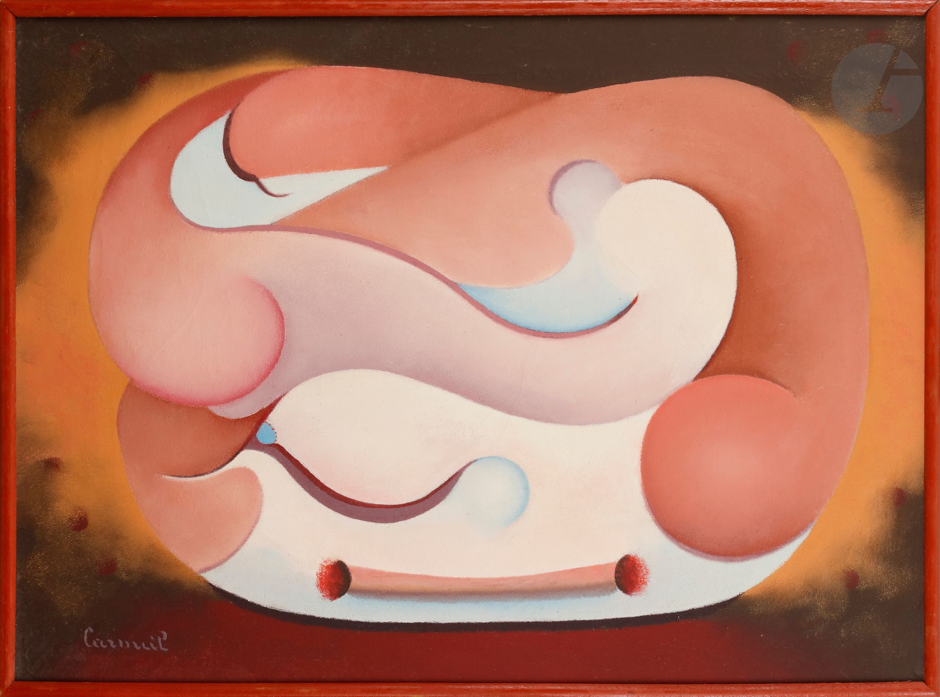 Louis CARMEIL (1920-1999)
Le Couple, 1974
Huile sur toile.
Signée en bas à gauche.
Signée et datée au dos.
54 x 73 cm