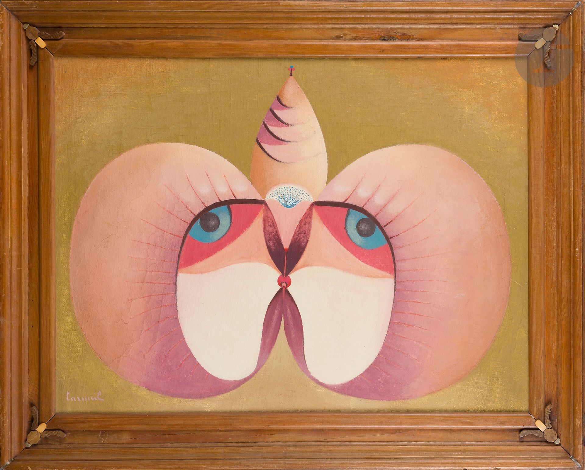 Louis CARMEIL (1920-1999
)The Eyes, 1974Oil
on canvas.
Signed lower left.
Signed and dated on the back.
Original frame made by the artist.
60 x 81 cm





