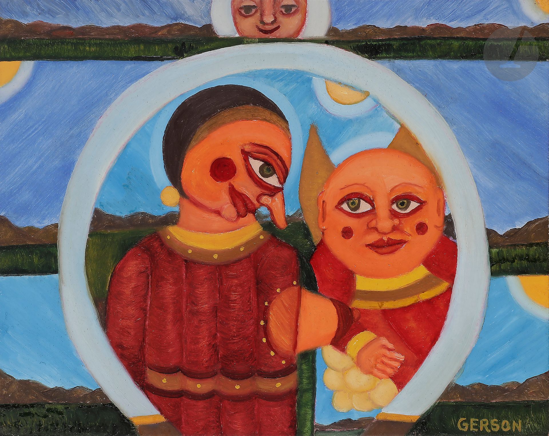 Gerson ALVES DE SOUZA [brésilien] (1926-2008)
Tentaçao, 1990
Huile sur isorel.
Signée en bas à droite.
Signée, datée, titrée et numérotée « 675 » au dos.
19 x 24 cm

Provenance : 
Collection Lucien et Jacqueline Finkelstein.

Exposition :
Museu Internacional de Arte Naïf do Brasil, Rio de Janeiro (étiquette au dos).