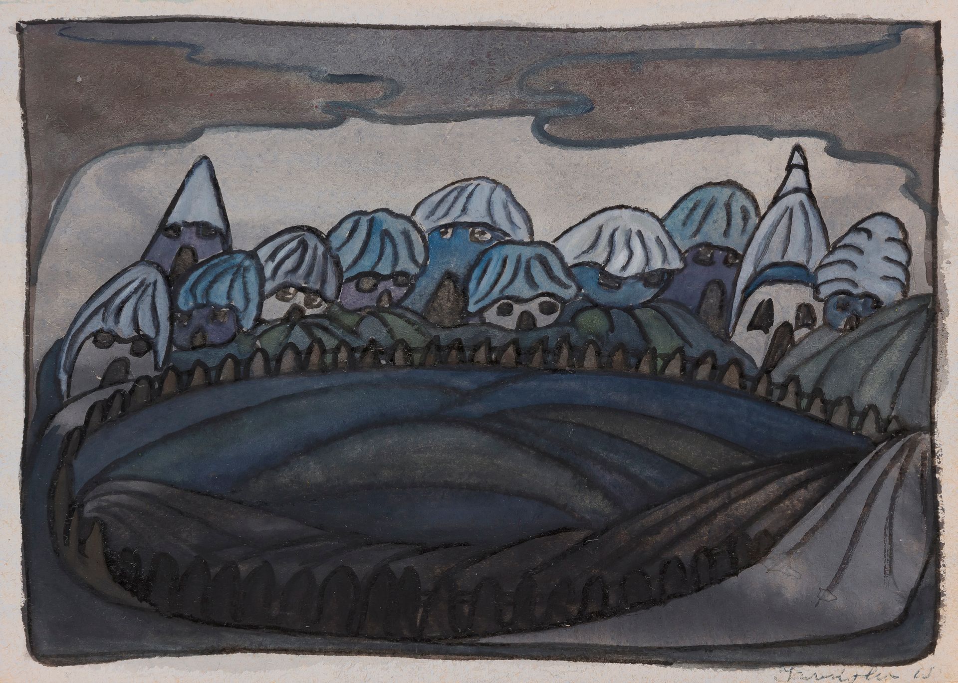 Wladyslawa IWANSKA [polonaise] (1927-2005)
Maisons, 1965
Deux aquarelles et encres.
Signées en bas à droite.
Annotées au dos : « Iwanska Wl., Nowy Sacz, Chelmiec 266. »
15 x 21 cm chaque