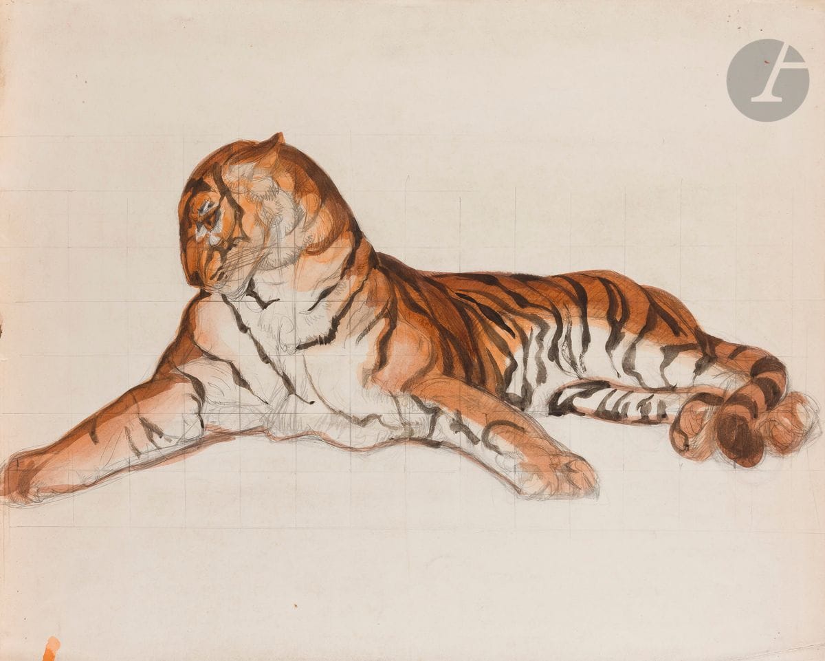 
Maurice Jaubert de BECQUE (1878-1938)



Lying Tiger



Ink and watercolor on pencil lines and tiled.



Stamp of the workshop on the back.



50 x 62 cm
