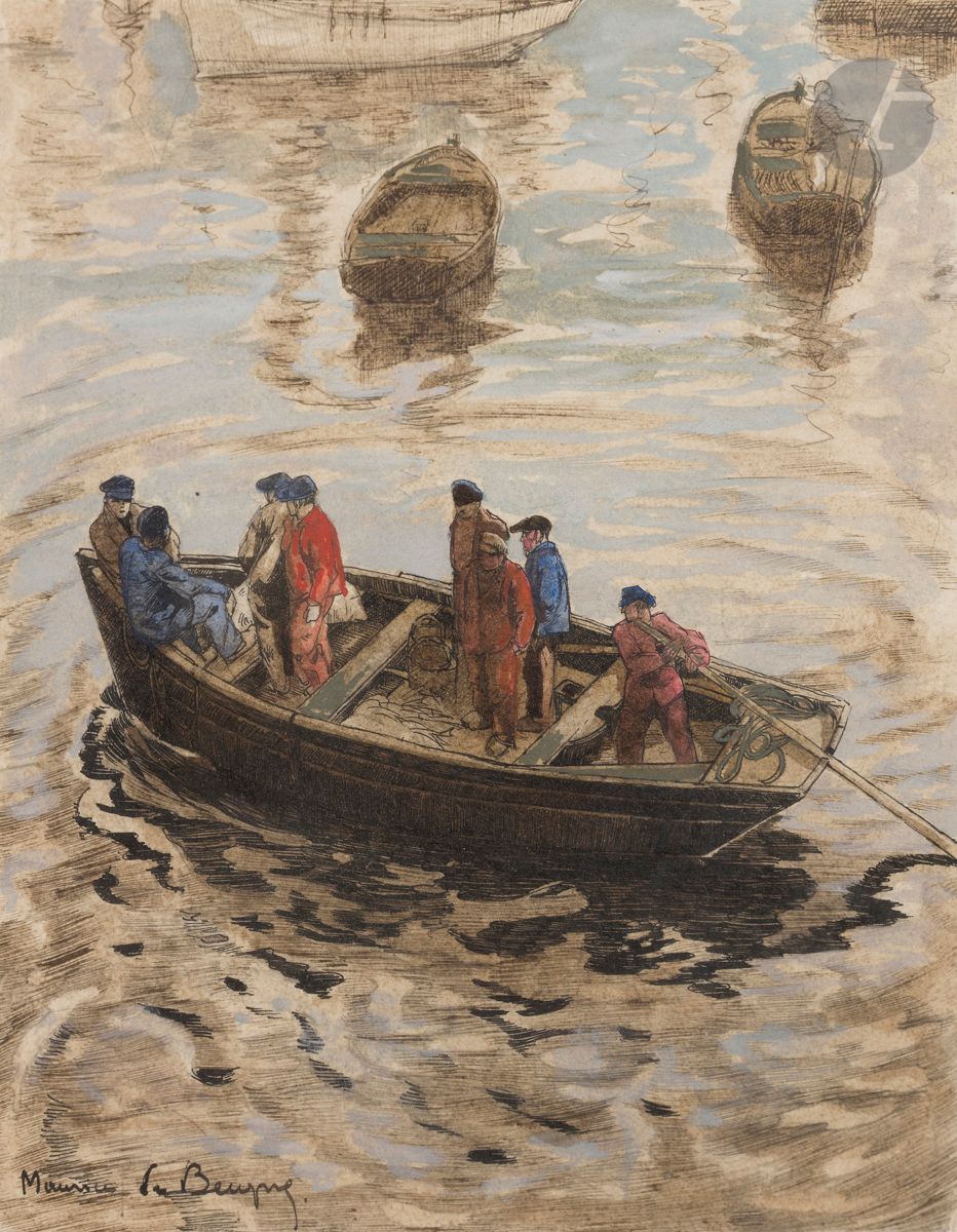Maurice Jaubert de BECQUE (1878-1938)
Bretagne, Départ pour la pêche
Encre et gouache.
Signée en bas à gauche.
31 x 25 cm