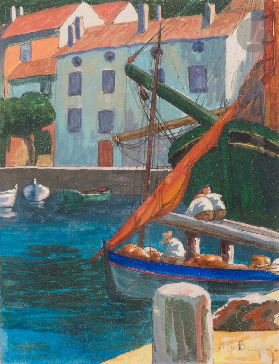 Maurice Jaubert de BECQUE (1878-1938
)Mediterranean portInk
and gouache.
Signed lower right.
32 x 25 cm



