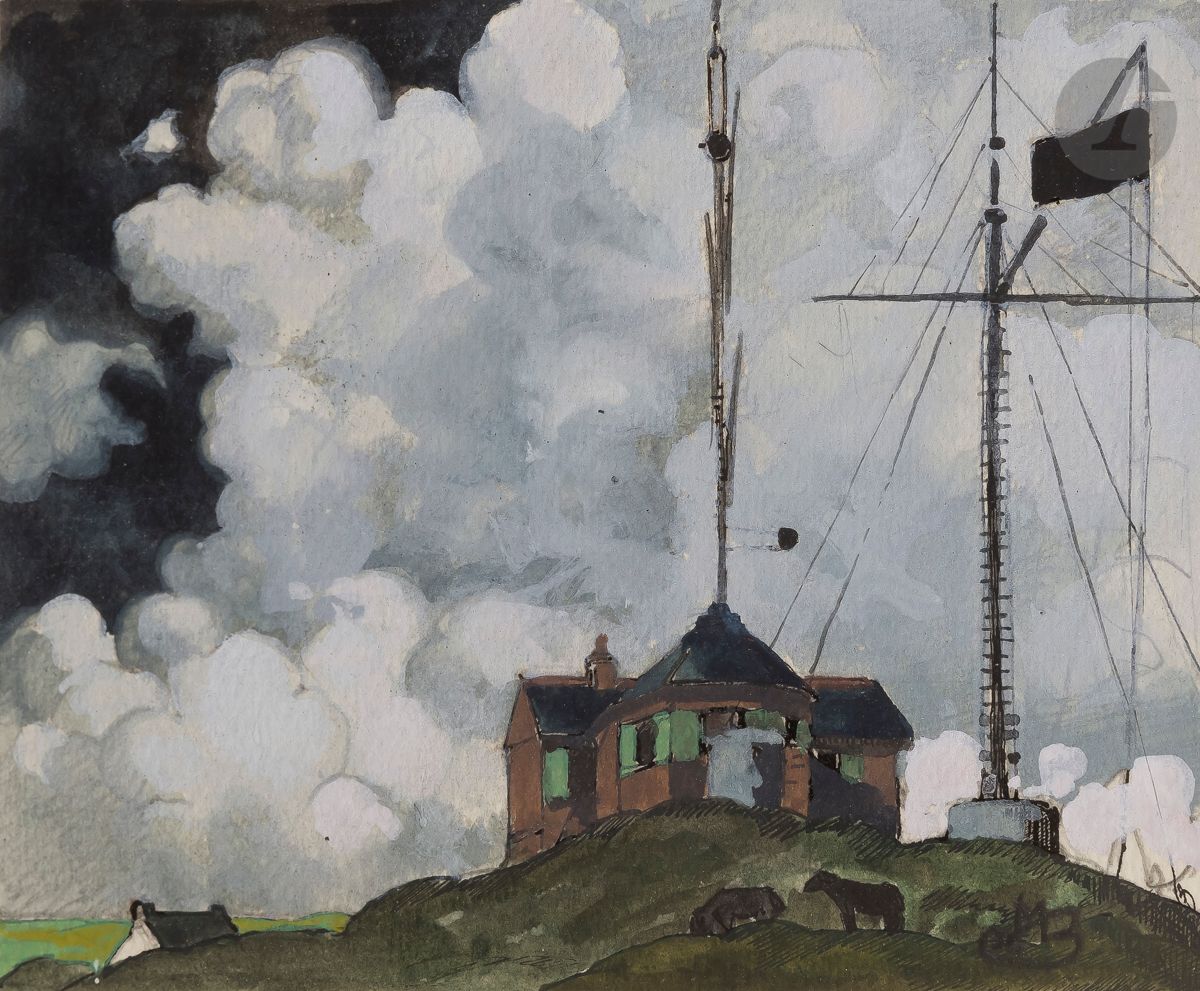 Maurice Jaubert de BECQUE (1878-1938)
Bretagne, le relai radio
Encre, aquarelle et rehauts de gouache.
Signée en bas à droite.
11,5 x 14,5 cm