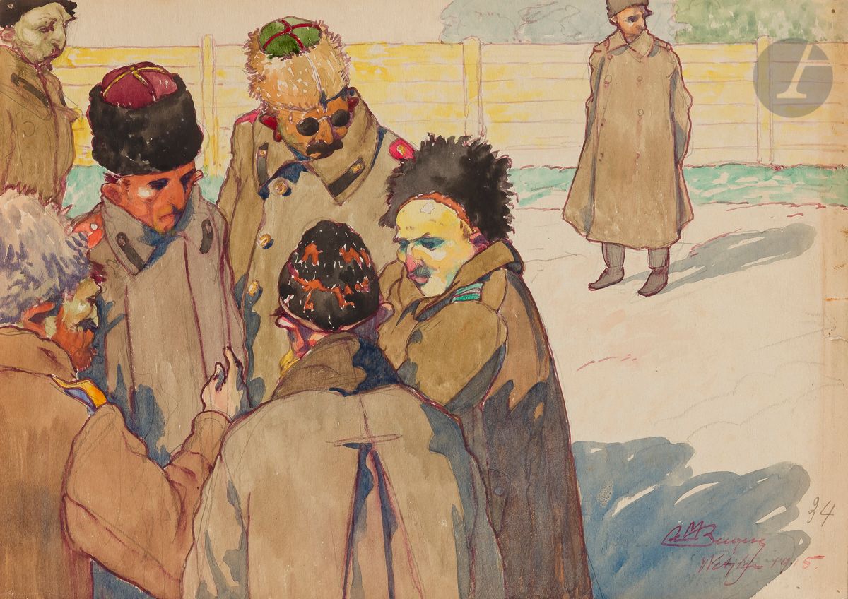 Maurice Jaubert de BECQUE (1878-1938
)Polish Jews at the Wetzlar Camp, 1915Ink
and watercolor.
Signed lower right.
23,5 x 33 cm



