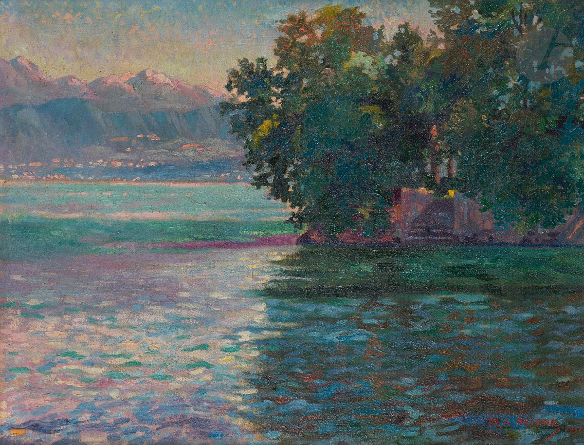 Maurice Jaubert de BECQUE (1878-1938)
Lumière sur le lac, 1917
Huile sur toile.
Signée et datée en bas à droite.
43 x 55 cm