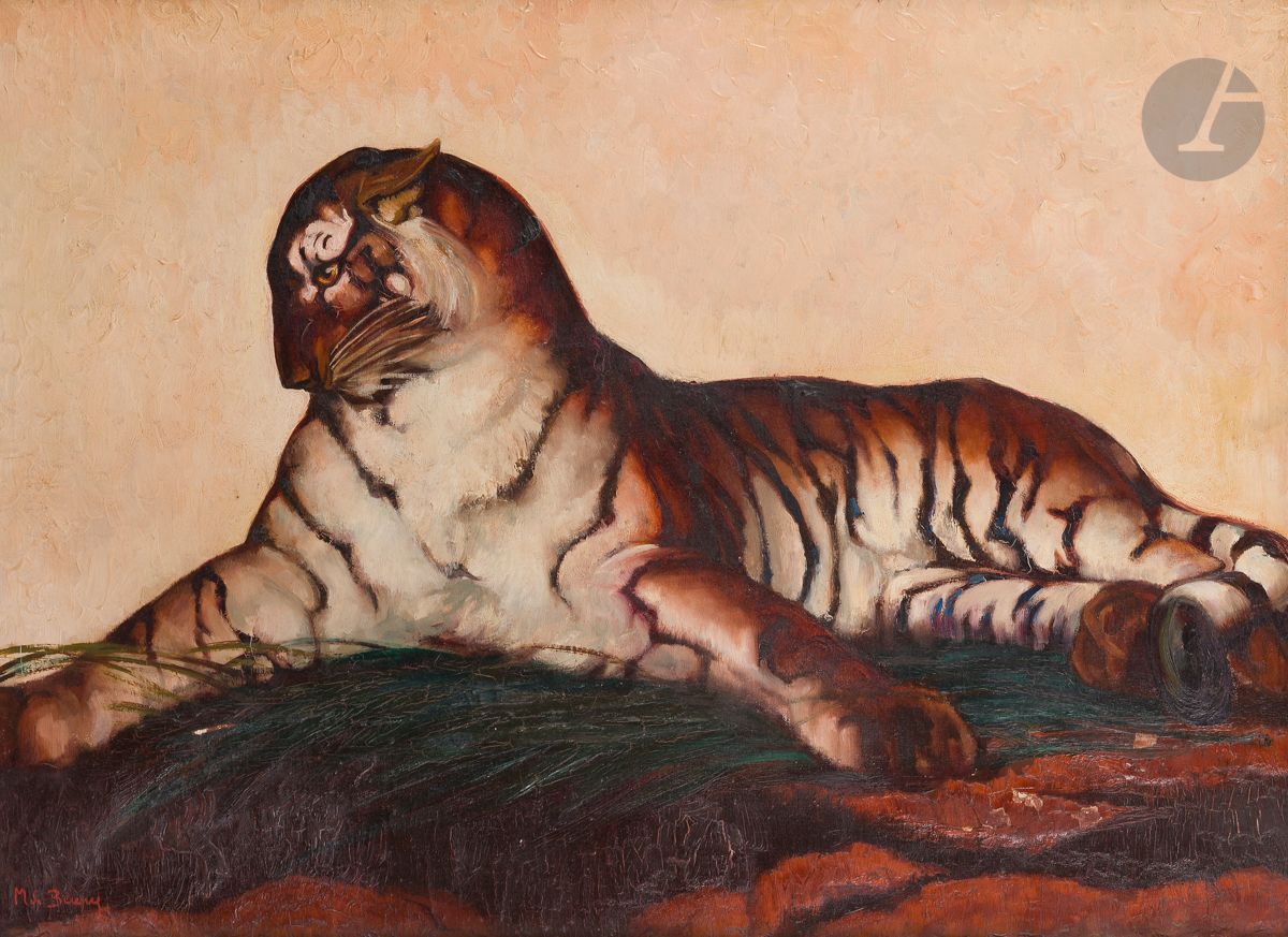 Maurice Jaubert de BECQUE (1878-1938)
Le Tigre
Huile sur toile.
Signée en bas à gauche.
(Manques).
54 x 73 cm