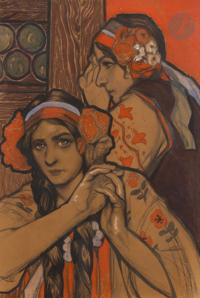 Maurice Jaubert de BECQUE (1878-1938
)Two Russian WomenInk
, gouache and charcoal.
Stamp of the studio in lower right.
51 x 35.5 cm




