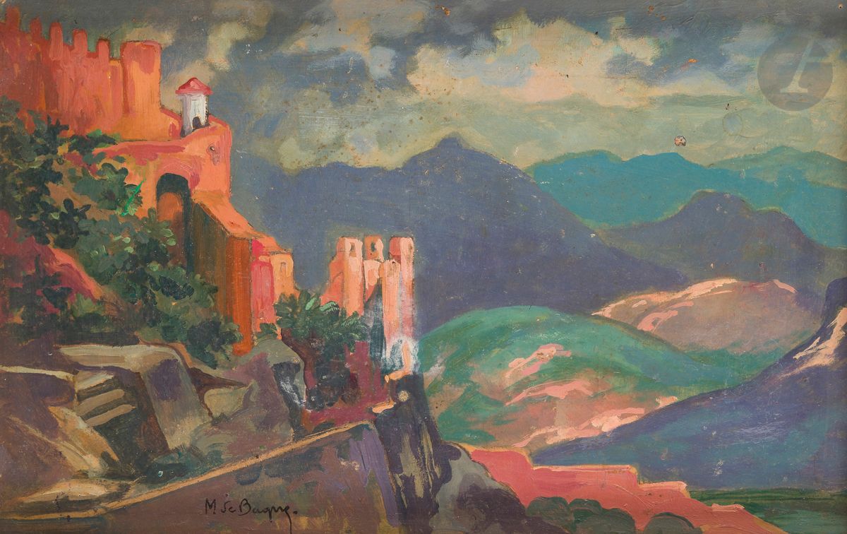 Maurice Jaubert de BECQUE (1878-1938)
Forteresse en montagne, vers 1925
Huile sur carton.
Signée en bas à gauche.
24 x 35 cm
