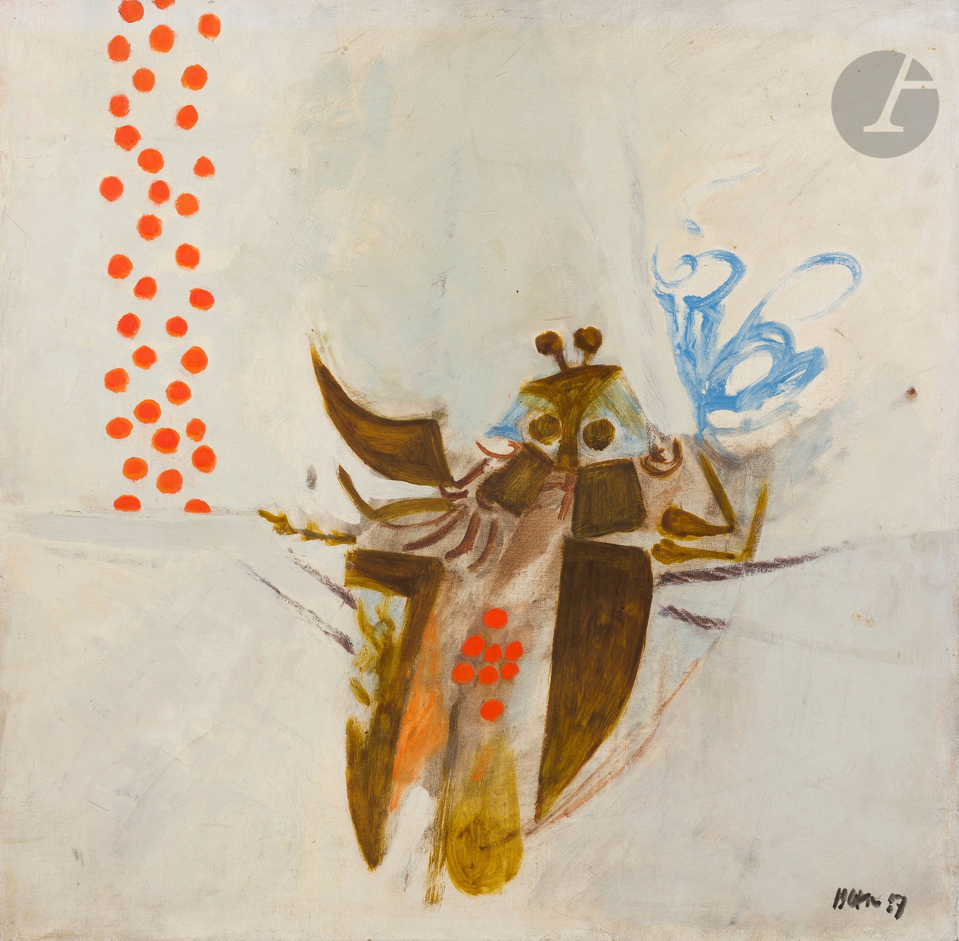 Ferit ISCAN [turc] (1931-1986)
Le Scarabée, 1957
Huile sur toile.
Signée et datée en bas à gauche.
55 x 55,5 cm

Provenance : 
Famille de l'artiste.