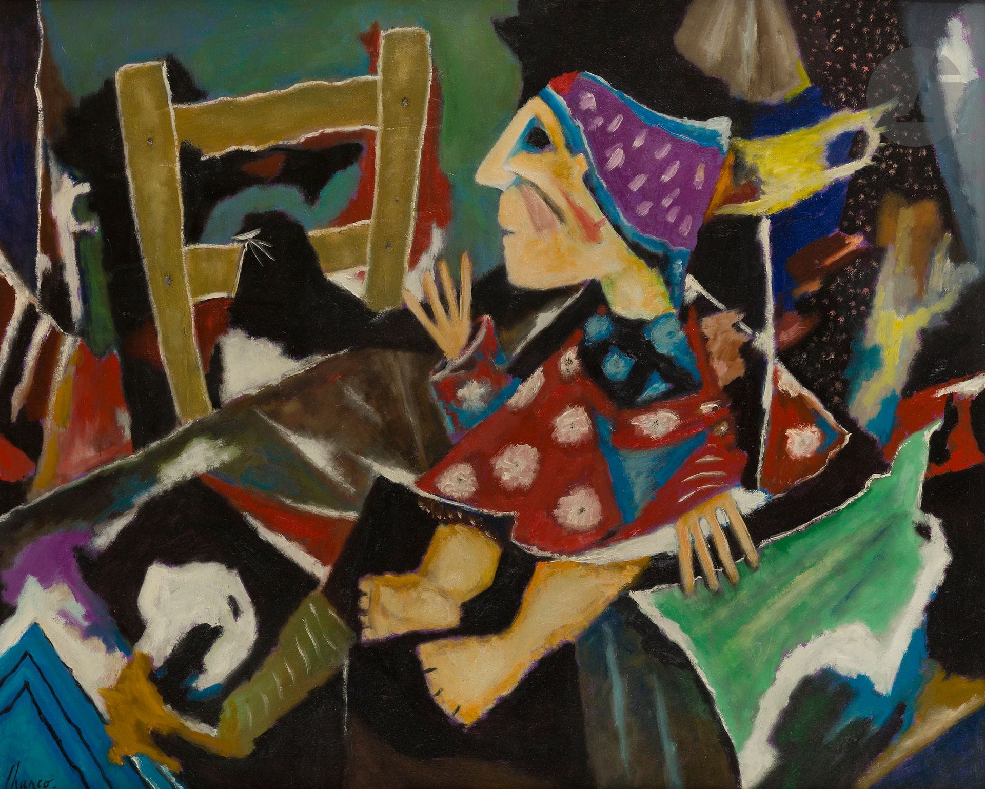 Roland CHANCO (1914-2017)
Poupée hongroise, 1967
Huile sur toile.
Signée en bas gauche.
Signée et datée au dos.
Titrée sur une étiquette.
73 x 92 cm
