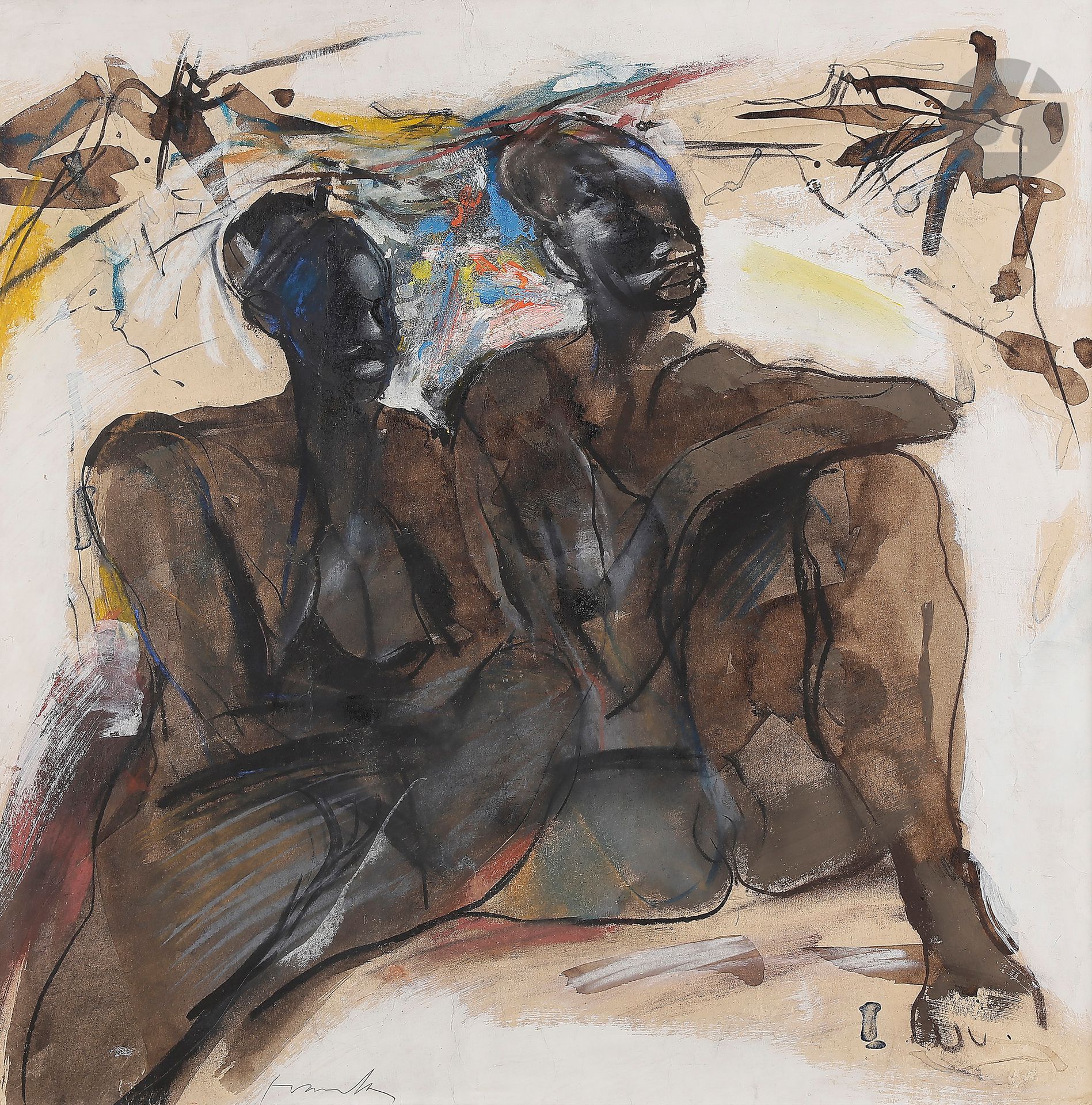 François FRANTA (born in 1930
)Two seated black
womenMixed
media
on paper pasted on canvas.
Signed lower left.
(Small folds).
59 x 59 cm




