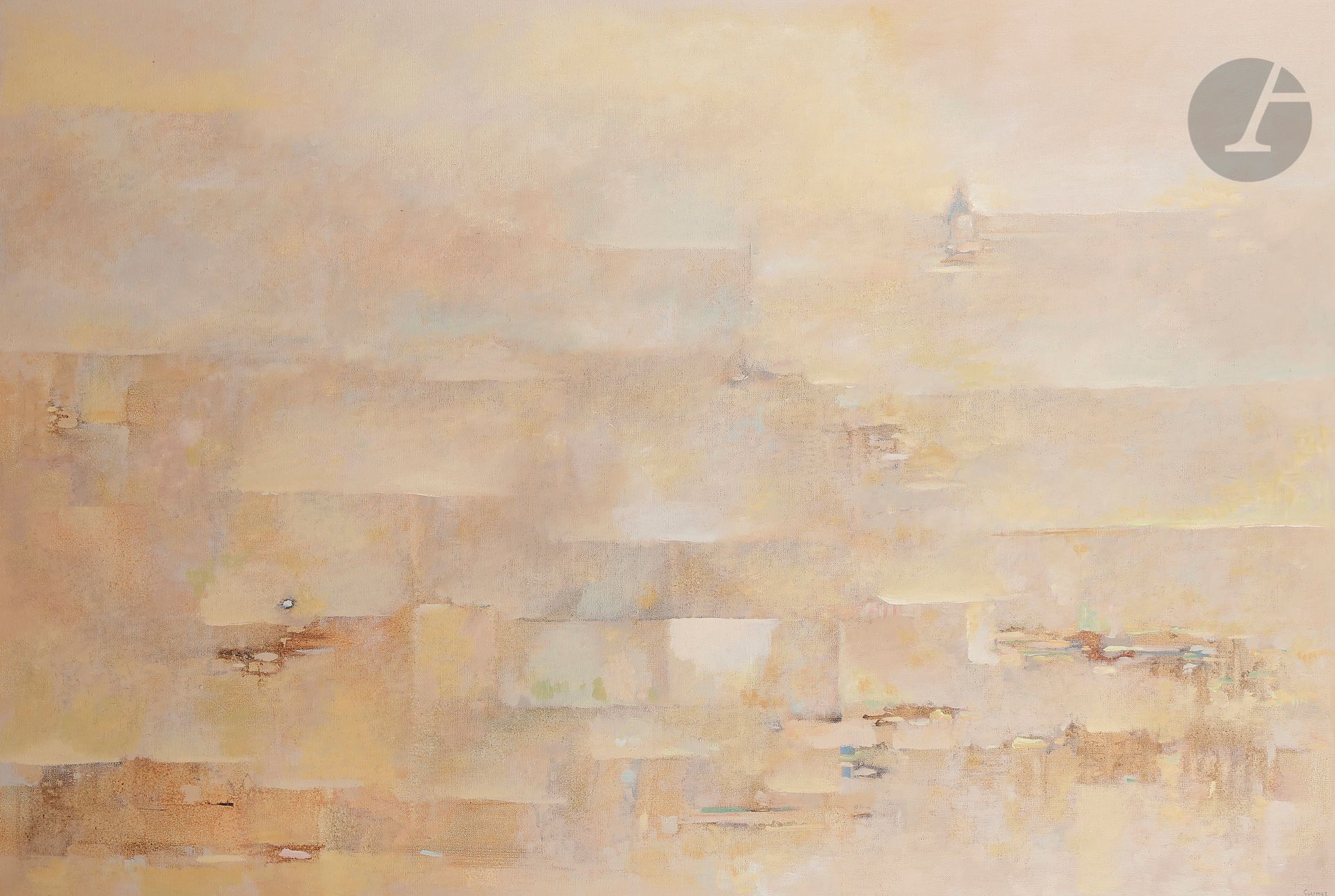 Abdelkader GUERMAZ [algérien] (1919-1996)
Paysage III, 1990
Huile sur toile.
Signée en bas à droite.
Signée et titrée au dos sur le châssis.
81 x 130 cm

Provenance : 
Collection de Monsieur Hubert Chaufour, ami de l'artiste.

L'œuvre figure au Catalogue Raisonné en ligne de l'œuvre d'Abdelkader Guermaz sous le n°  0452.