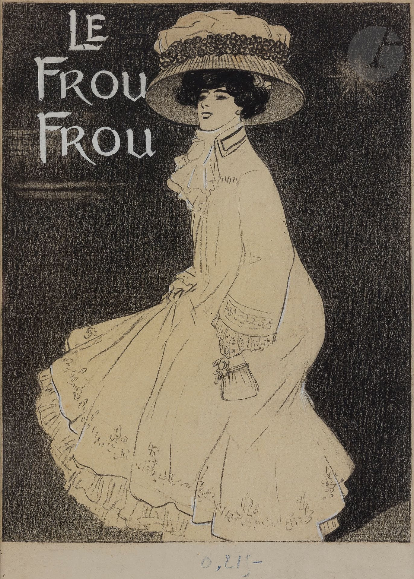 Joan CARDONA LLADÓS (1877-1958)
Le Frou Frou
Crayon noir et rehauts de gouache blanche.
35,5 x 25 cm

Il s’agit du dessin réalisé pour la couverture de la revue Le Frou-Frou, hors-série.