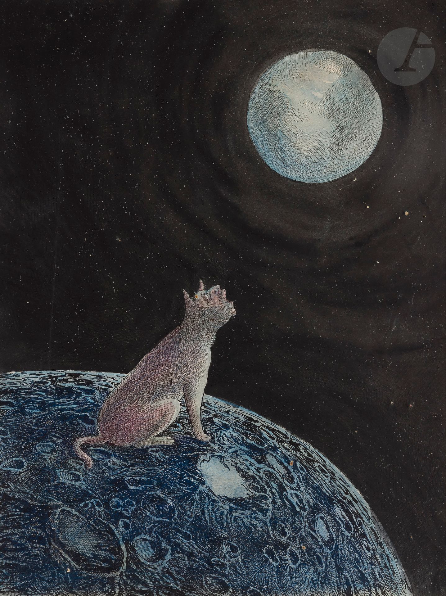 Roland TOPOR (1938-1997)
Le Cri du loup, 1977
Encre et aquarelle.
Signée et datée en bas à droite.
32 x 25 cm