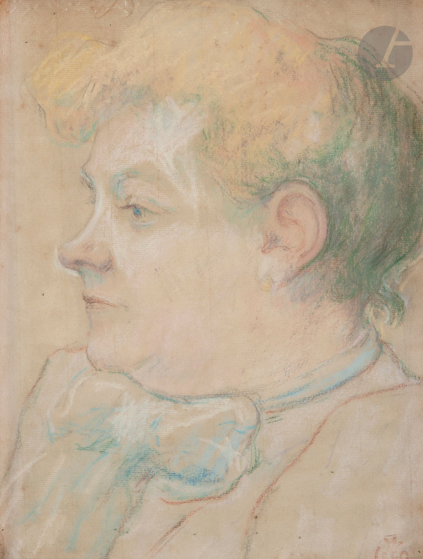 Claude-Émile SCHUFFENECKER (1851-1934)
Portrait de la femme de chambre
Pastel. 
Timbré en bas à droite.
33,5 x 25,5 cm