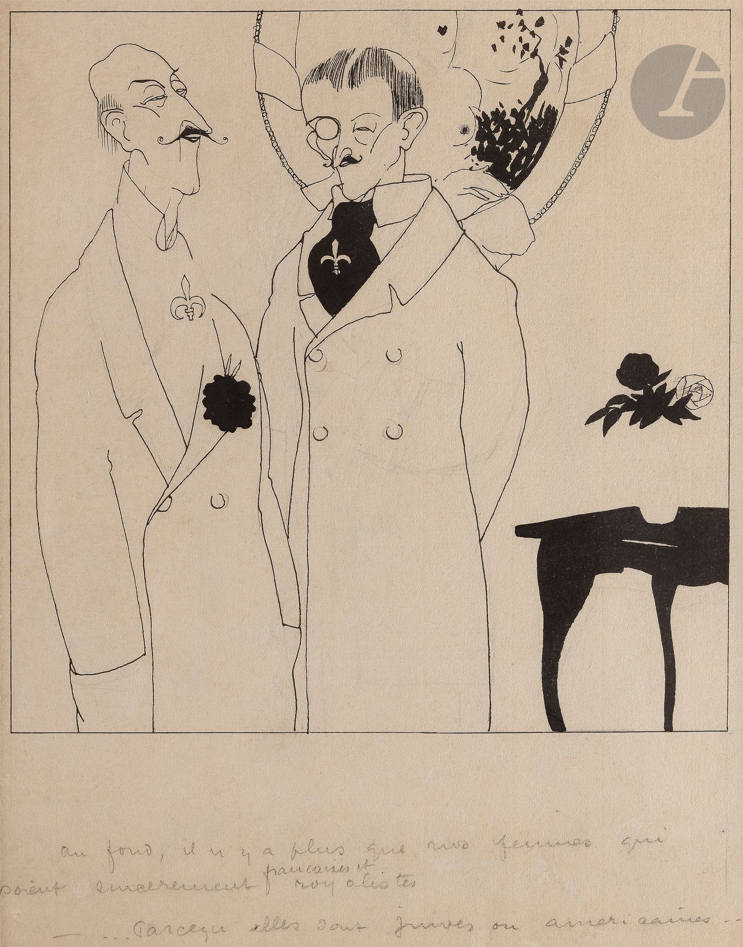 Paul IRIBE (1883-1935)
Les Royalistes
Encre.
Non signée.
30,5 x 23 cm