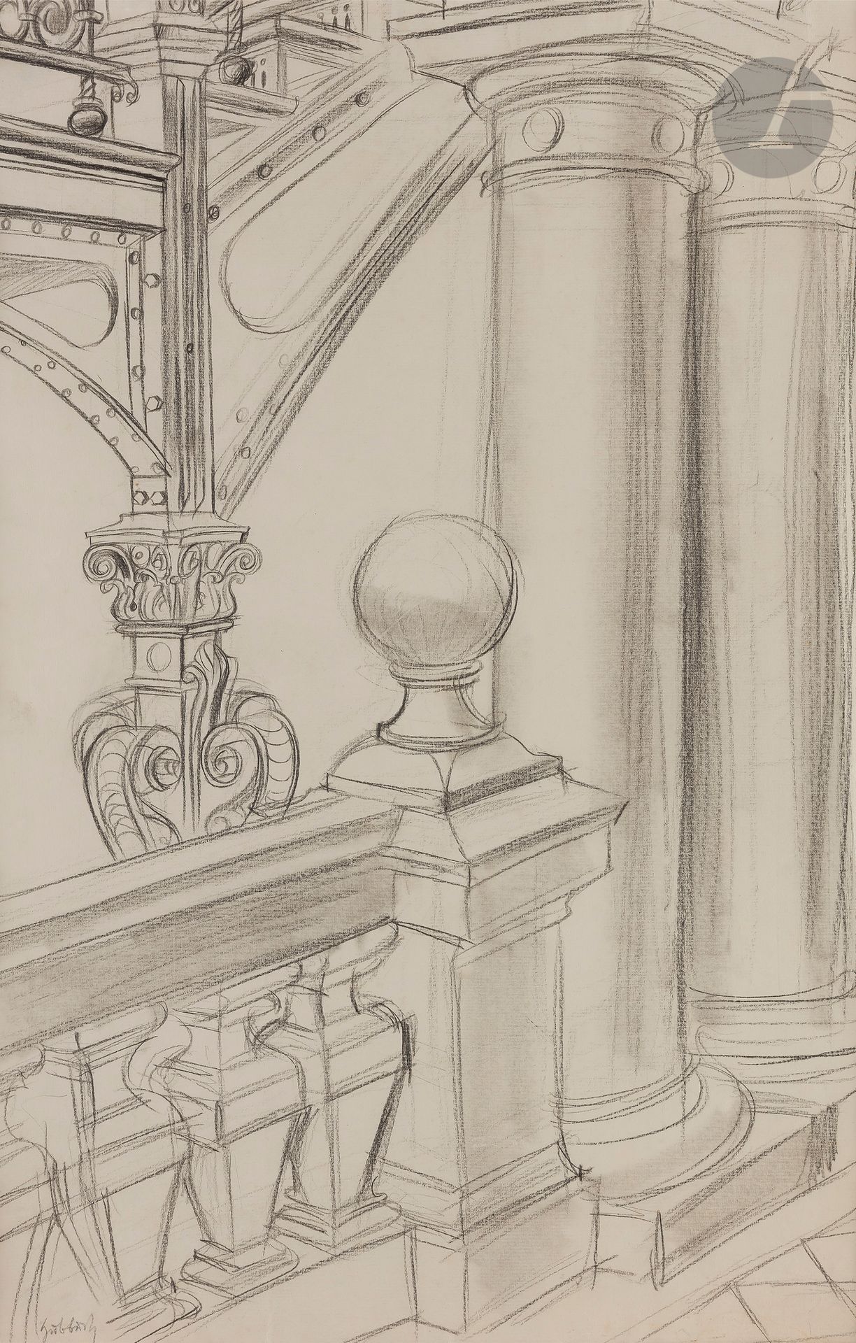 Karl HUBBUCH (1891-1979)
L’Escalier de l’Académie des Beaux-Arts de Karlsruhe, vers 1925
Crayon noir.
Signé en bas à gauche.
56,5 x 37 cm