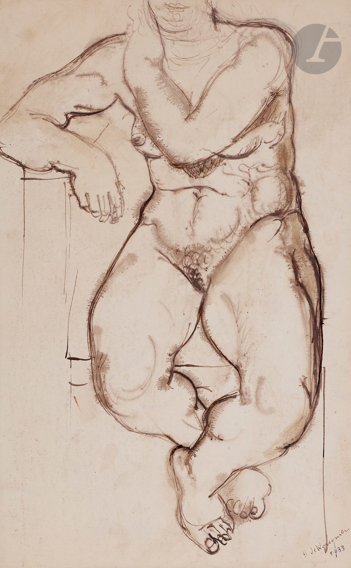Henry de WAROQUIER (1881-1970
)Seated Nude Woman, 1933Ink
on paper mounted on strong paper.
Signed and dated lower right.
Monogrammed, dated and titled on the back.
43,5 x 28 cmA

certificate from Monsieur Guy de Waroquier dated March 14, 2022 will be given to the buyer






.