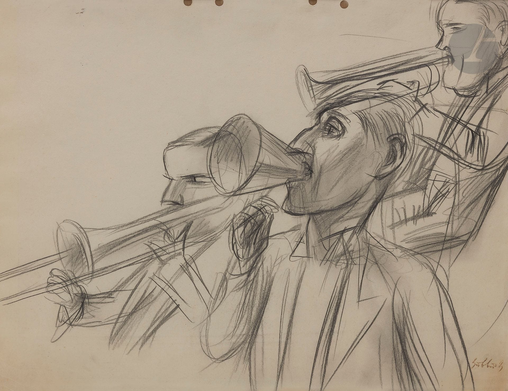 Karl HUBBUCH 1891-1979)
Les Musiciens, vers 1925
Crayon noir.
Signé en bas à droite.
(Trous perforés).
24,5 x 33 cm