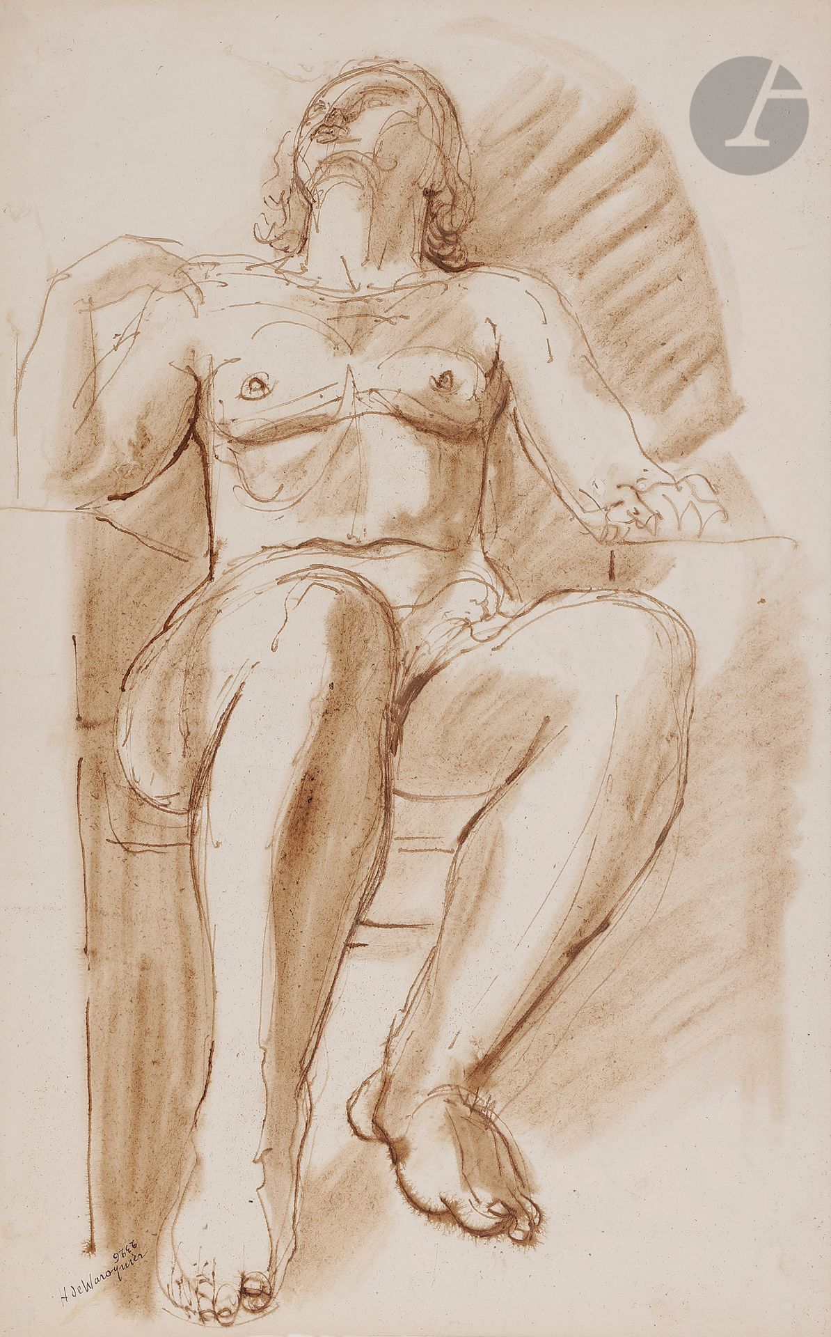Henry de WAROQUIER (1881-1970)
Femme nue assise, vers 1934-36
Encre brune et lavis d’encre sur papier monté sur papier fort.
Signée et numérotée en bas à gauche. 
Monogrammée, datée et numérotée au dos.
43,5 x 27,5 cm

Un certificat de Monsieur Guy de Waroquier en date du 14 mars 2022 sera remis à l’acquéreur.