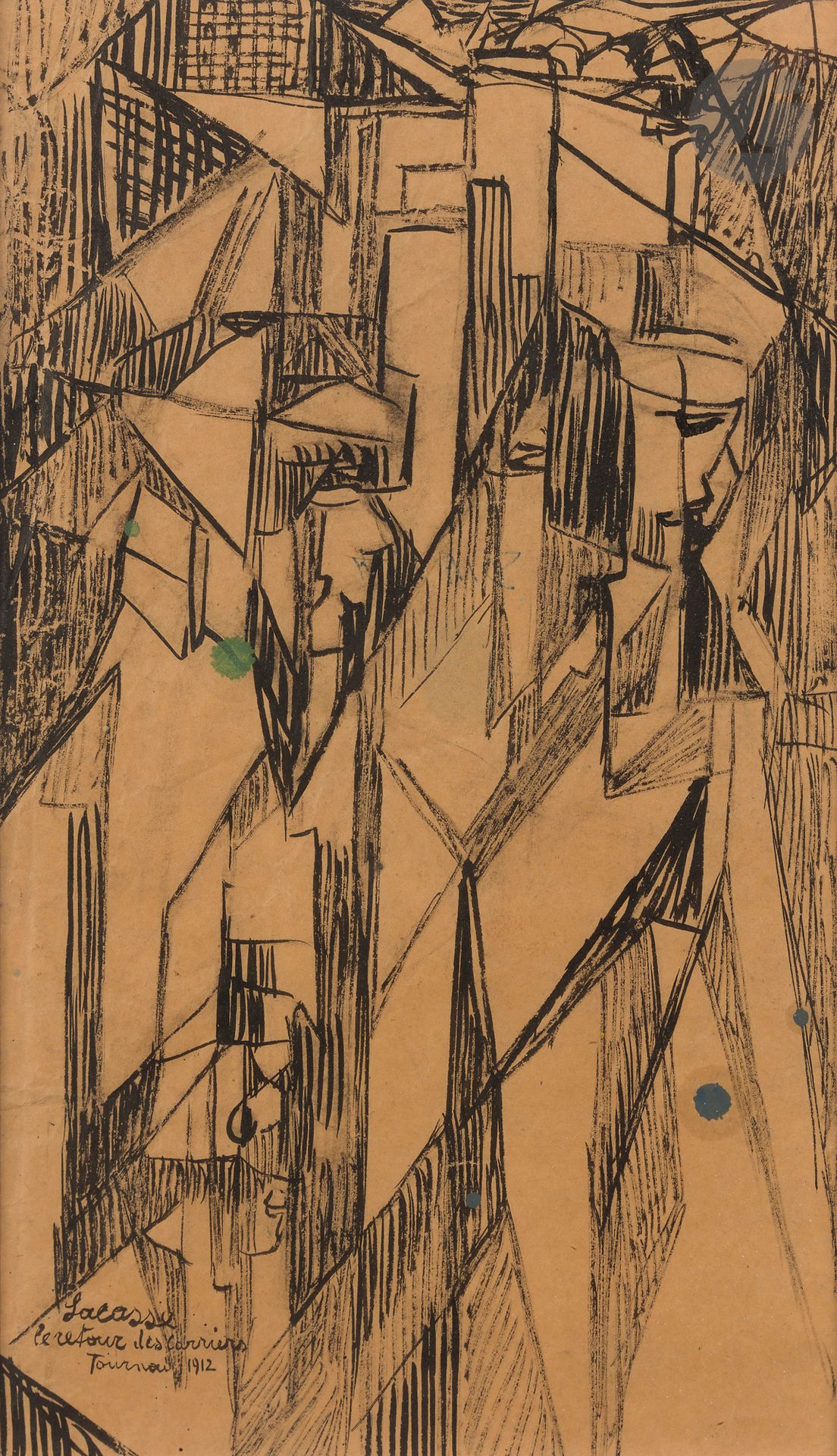 Joseph LACASSE (1894-1975)
Tournai, le retour des carriers, 1912
Encre.
Signée, datée et titrée en bas à gauche.
(Petits plis).
37 x 22 cm