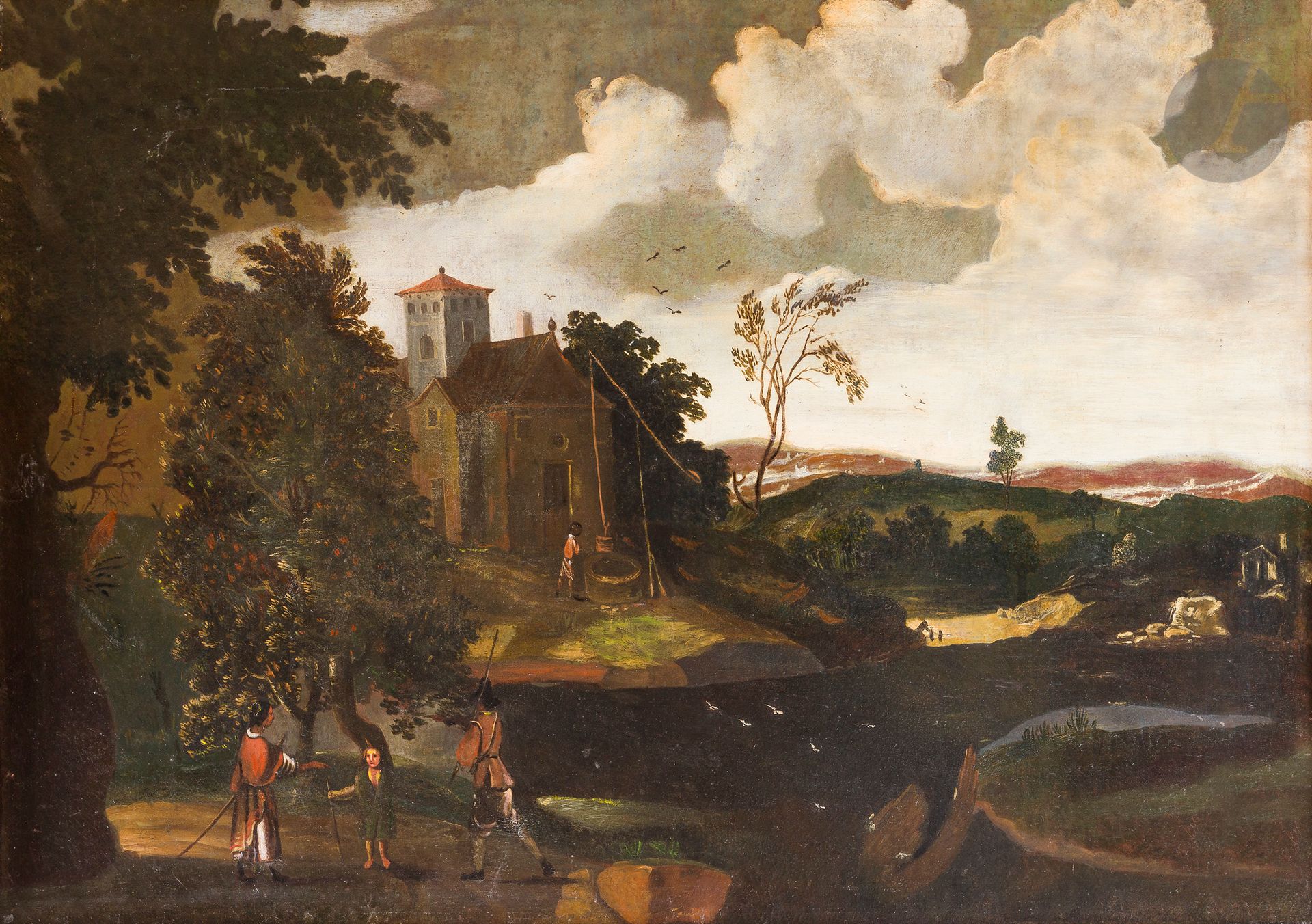 École FLAMANDE du XIXe siècle
Paysans au village
Paire de toiles
77 x 112 cm