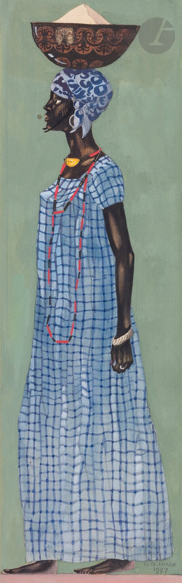Camille Paul JOSSO (1902-1986)
Porteuse, 1927
Aquarelle.
Signée et datée en bas à droite.
31,2 x 9,8 cm