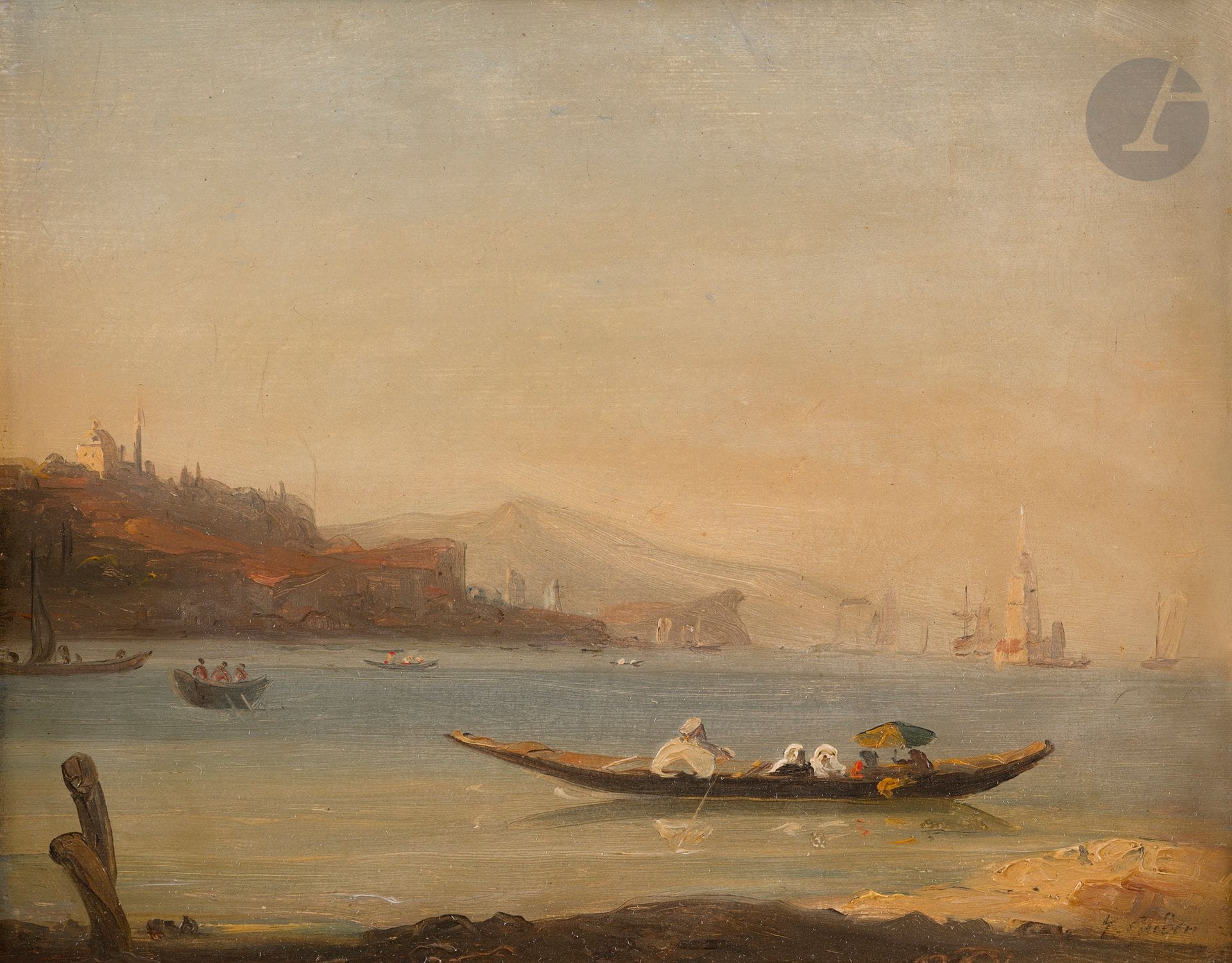 Orientalist school of the 19th centuryIstanbul
, the Golden HornOil
on cardboard mounted on canvas.
Bears a signature on the lower right.
25 x 31 cm



