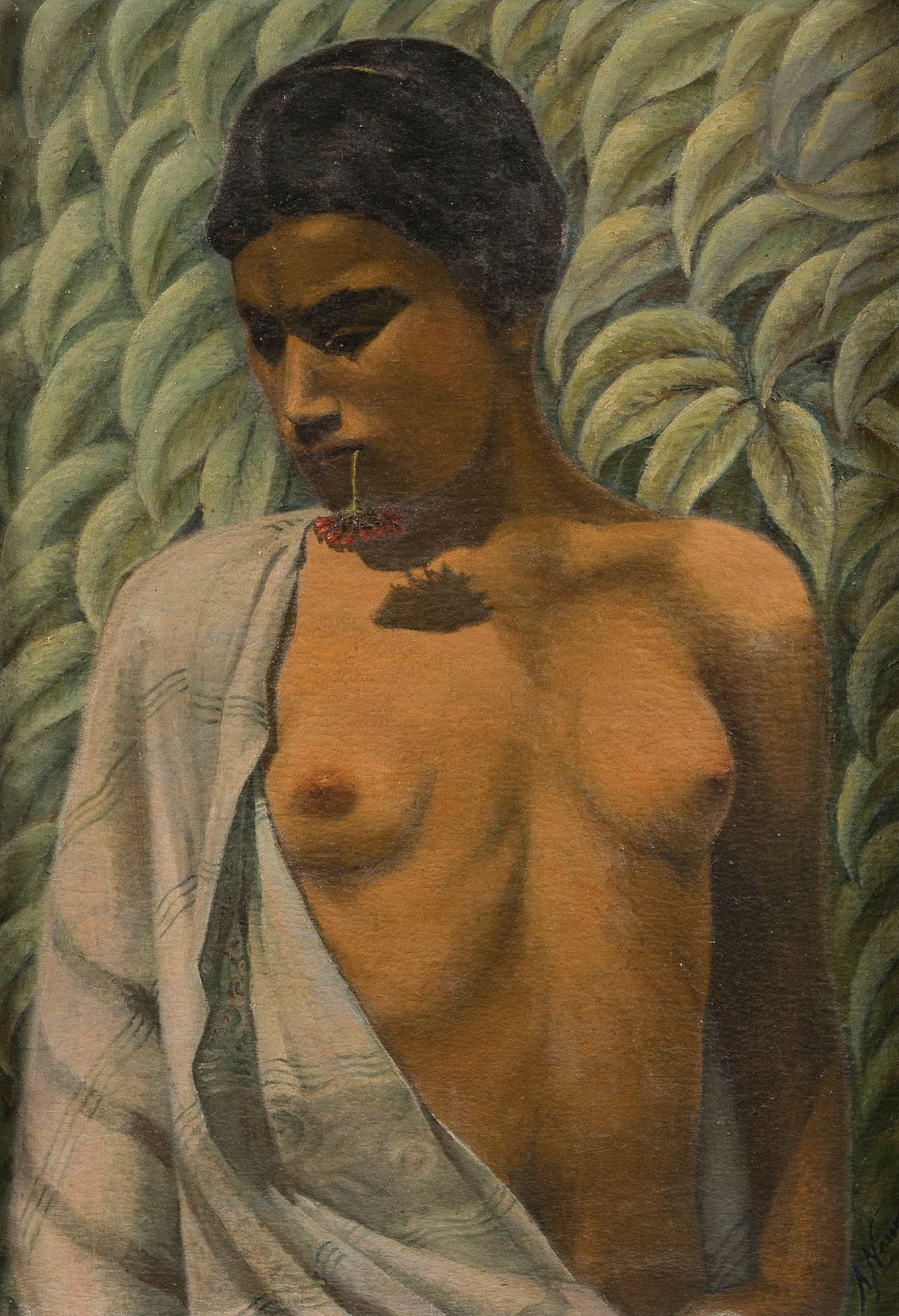 A. NEUMAN (XXe siècle)
Jeune fille, Tunis
Huile sur toile.
Signée en bas à droite.
57 x 40 cm

D’après une photo de Lehnert & Landrock.