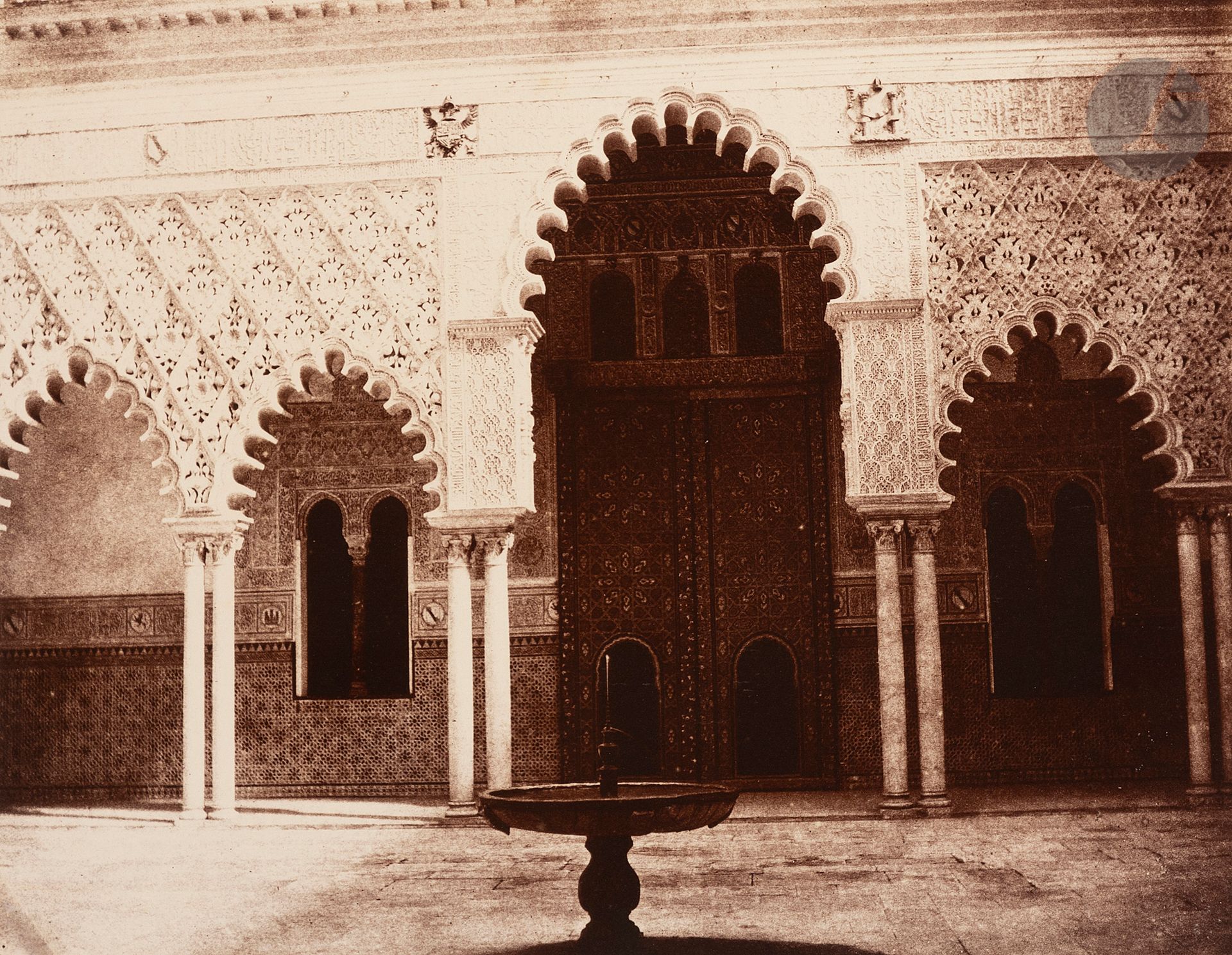 Louis de Clerq (1836-1901) 
Espagne, 1859-1860. 
Séville. Alcazar. Grande Cour. Pl. n°20. 
Épreuve sur papier albuminé, contrecollée sur carton. Titre, numérotation de la planche et armoiries du photographe imprimées sur le montage. 
21,3 x 28,3 cm 


Louis de Clerq (1836-1901) 
Spain, 1859-1860. 
Séville, Alcazar. Grande Cour, pl. n°20. 
Albumen print, mounted on cardboard. Title and photographer's armoires printed on mount. 
21,3 x 28,3 cm
