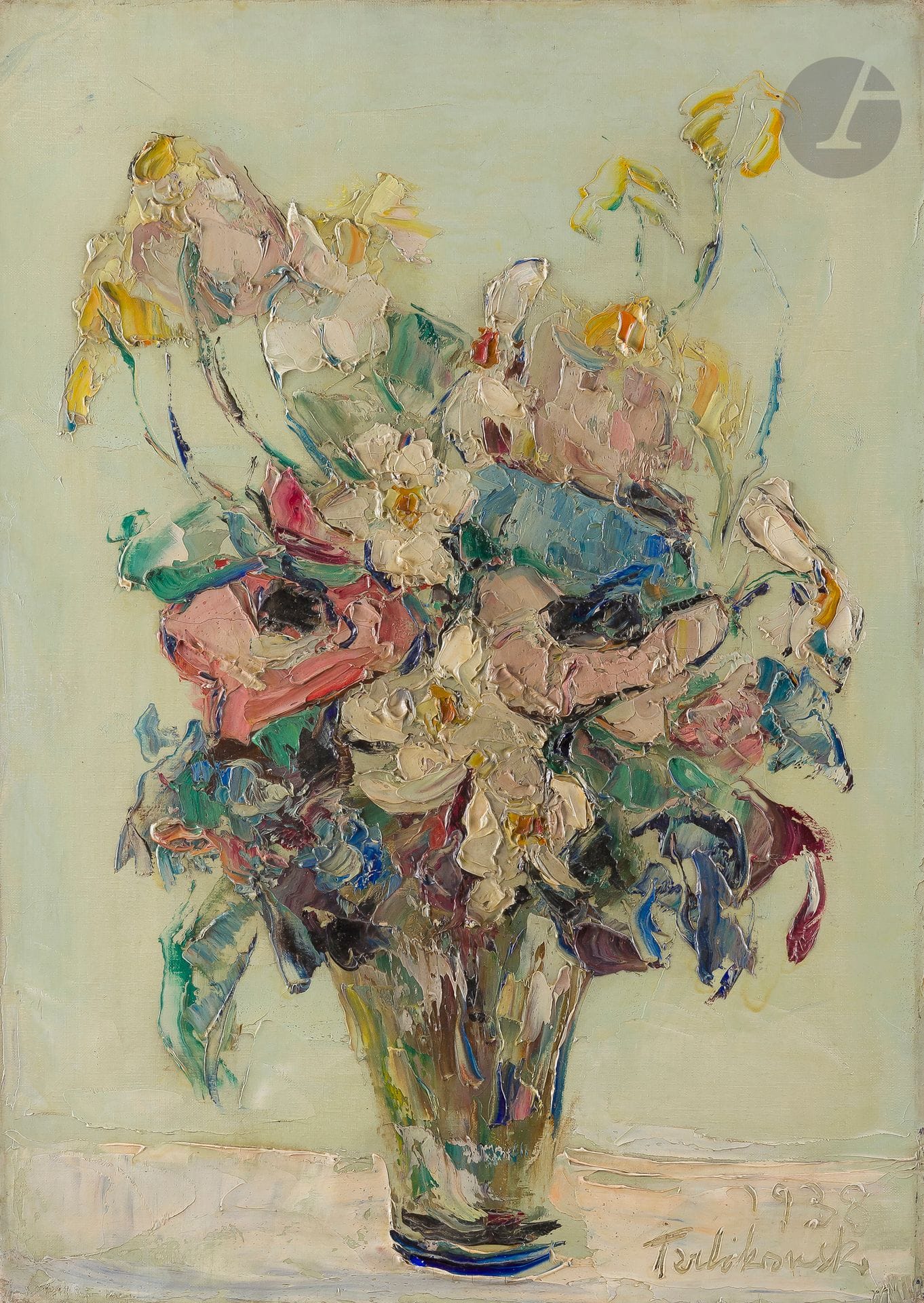 Vladimir TERLIKOWSKI (1873-1951)
Vase de fleurs, 1938
Huile sur toile.
Signée et datée en bas à droite.
55 x 38 cm

