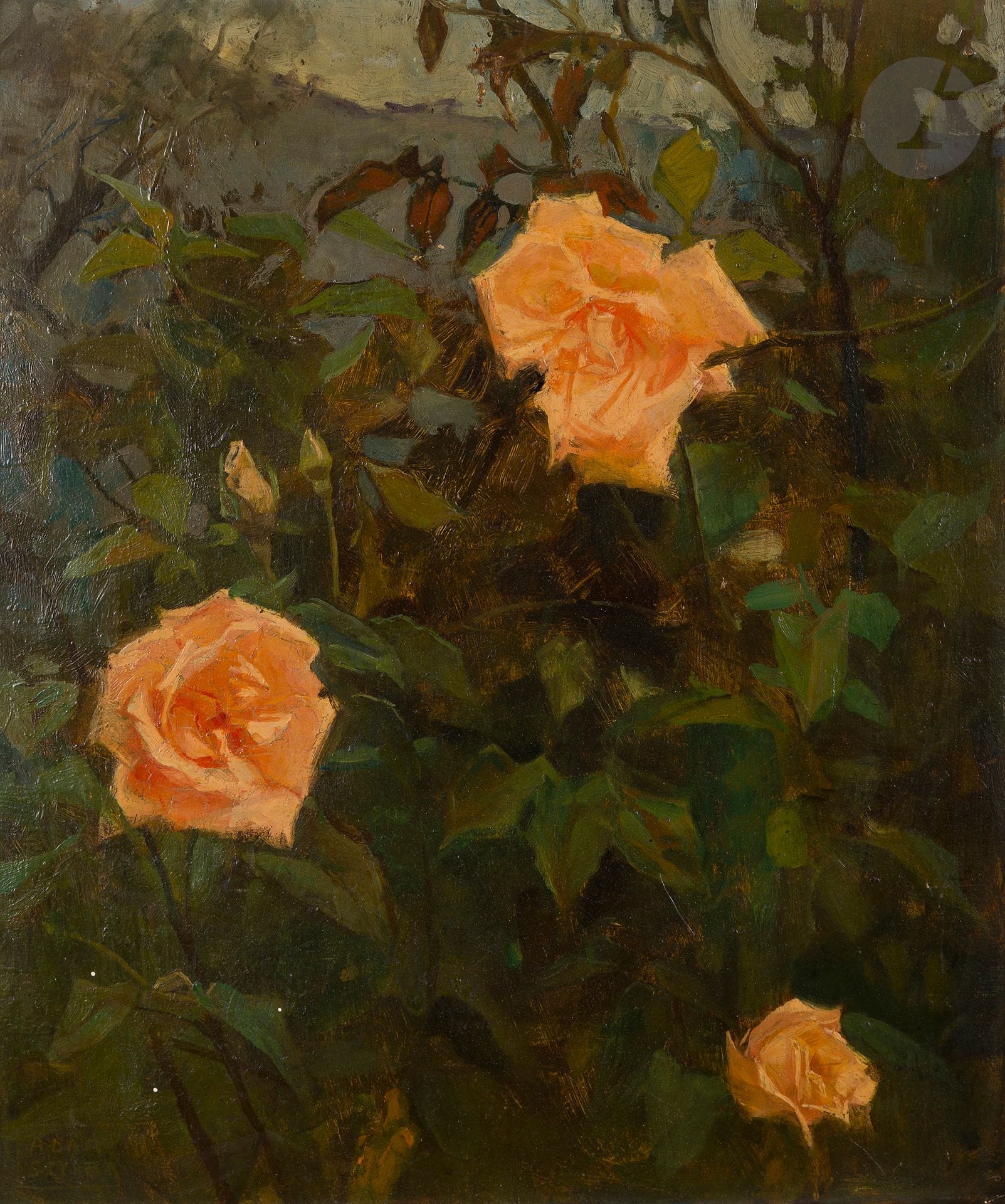 Adam STYKA (1890-1959)
The roses
Oil on cardboard.
Signed lower left.
46 x 38 cm

[Kolekcja Paula Schlockoff]

Paul Schlockoff's Styka - lots 6 to 27
The rich correspondence presented in lot 26 testifies to the close relationship that Adam Styka maintained with Paul Schlockoff, a family friend. After emigrating to the United States in the late 1940s, Adam entrusted him with the management of his Parisian affairs. He also exchanges on his daily life and the members of his family. The set we are dispersing has since remained in Paul Schlockoff's family. Through these drawings and paintings, we discover the father, Jan Styka, a faithful student of Jan Matejko. In his work, he often evokes the martyred and torn Poland of the 19th century. He calls upon his great classical culture, his knowledge of mythology and religion. The works of Tadé and Adam, who received a solid education from their father, belong to a new generation, that of freedom and openness to the world. 
Adam's letters allow us to better understand the destiny of these men who devoted their lives to art without ever forgetting their homeland, even far from its borders.

