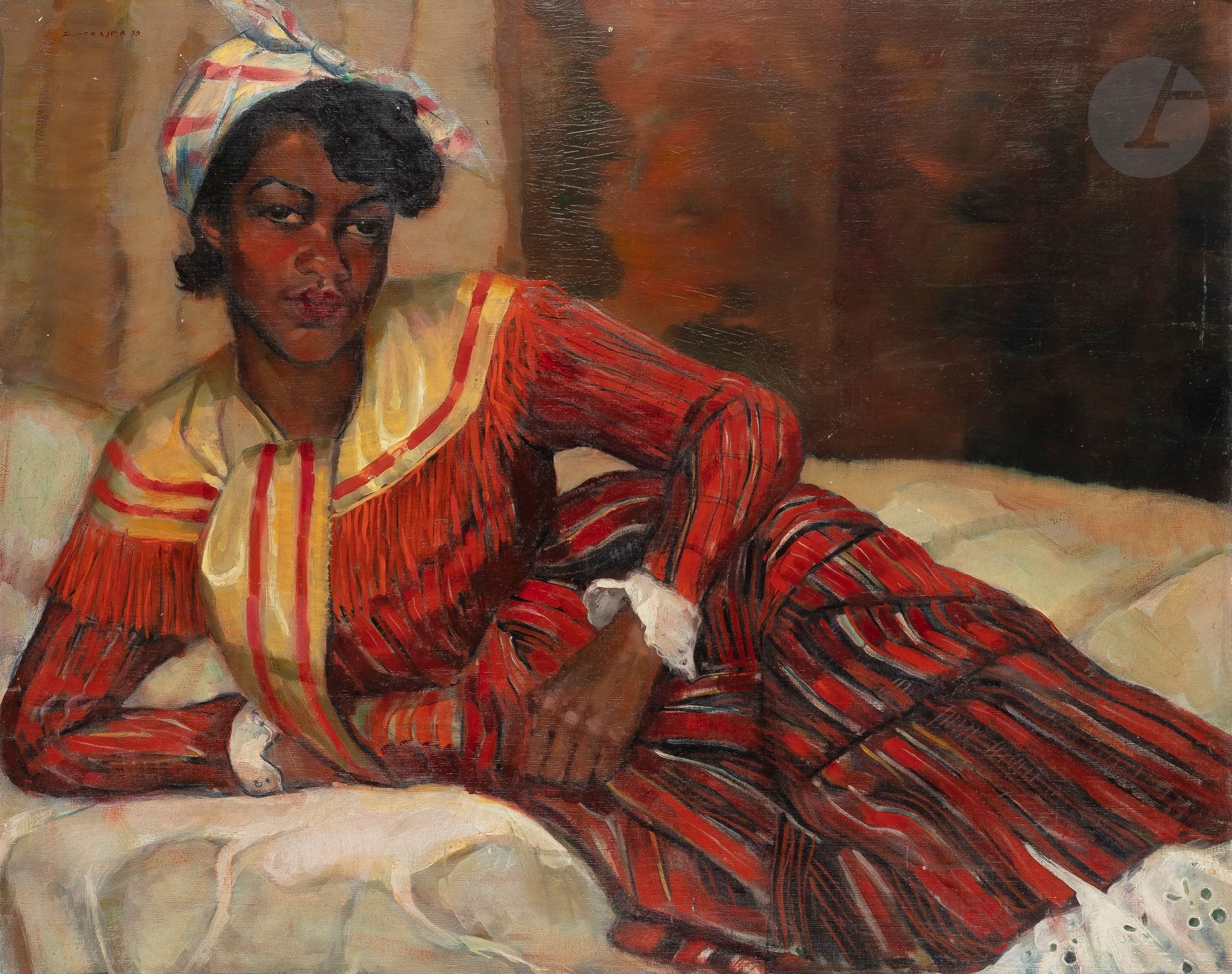 Seweryn SZRAJER (1899-1947)
La Martiniquaise, 1939
Huile sur toile.
Signée et datée en haut à gauche.
73 x 92 cm

